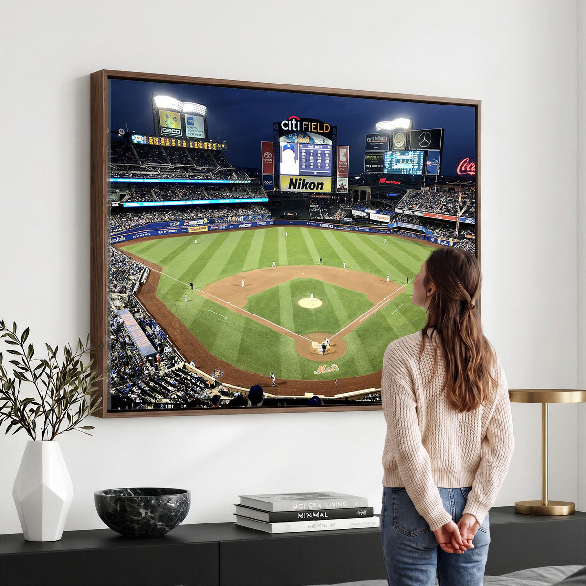 87666-MGV-CV-36X24 - Citi Field Wall Art Print | 3-Panel New York Mets Baseball Stadium Canvas Print | Framed Sports
