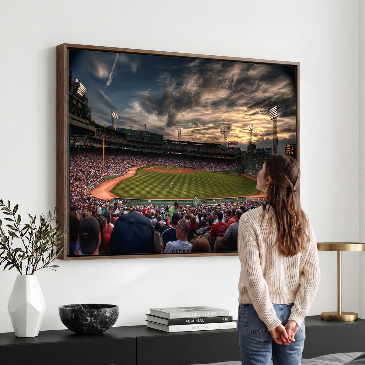 53432-MGV-CV-36X24 - Boston Red Sox Baseball Team Print, Massachusetts Fenway Park Stadium Wall Art Canvas Print