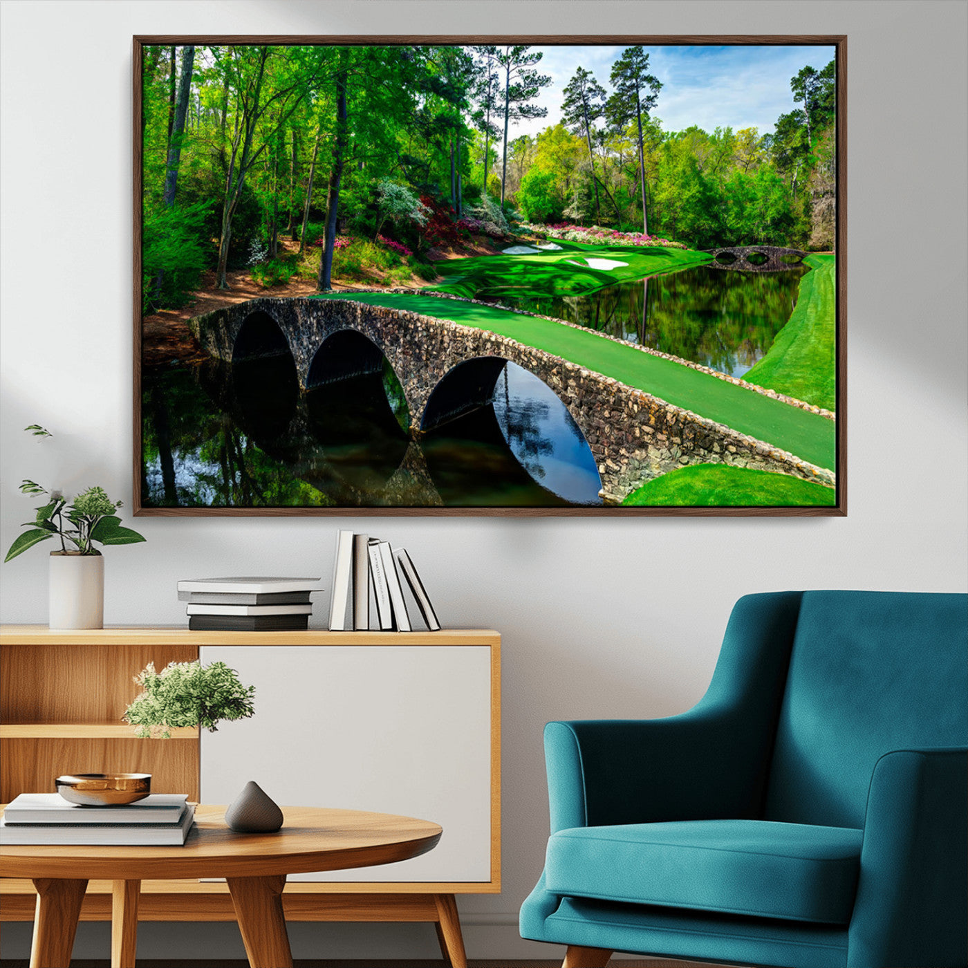 MGV-FC-36X24 - Augusta National Golf Club Wall Art - Panoramic Bridge & Lush Greenery – Premium Framed, Ready-to-Hang Triptych Canvas