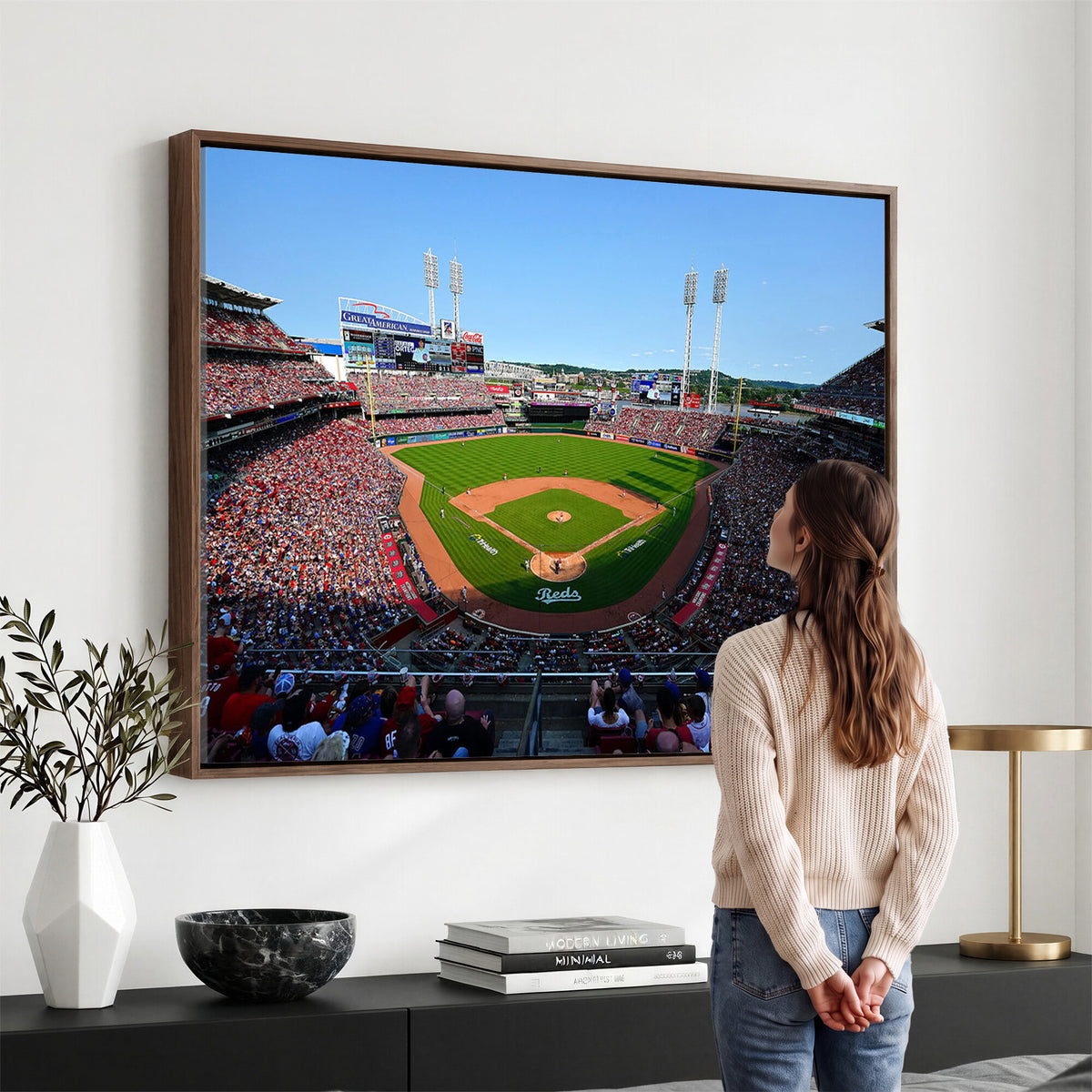 90998-MGV-CV-36X24 - Cincinnati Reds Baseball Canvas Print | Great American Ball Park Stadium Wall Art