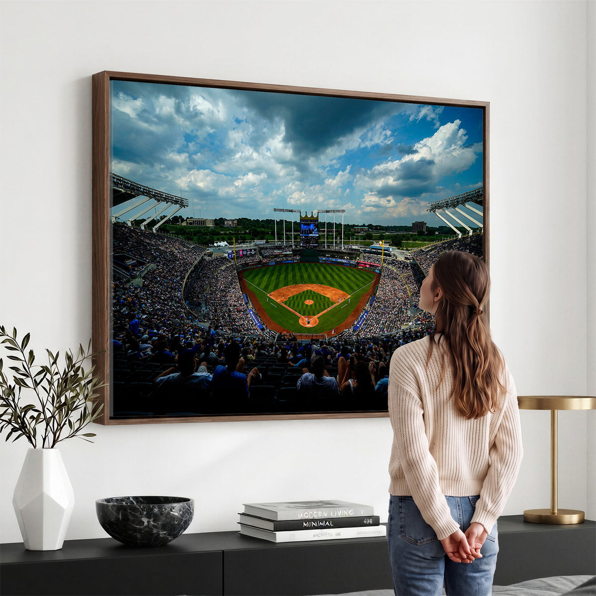 37127-MGV-CV-36X24 - 3-Panel Kauffman Stadium Wall Art Print | Large Kansas City Royals Baseball Canvas