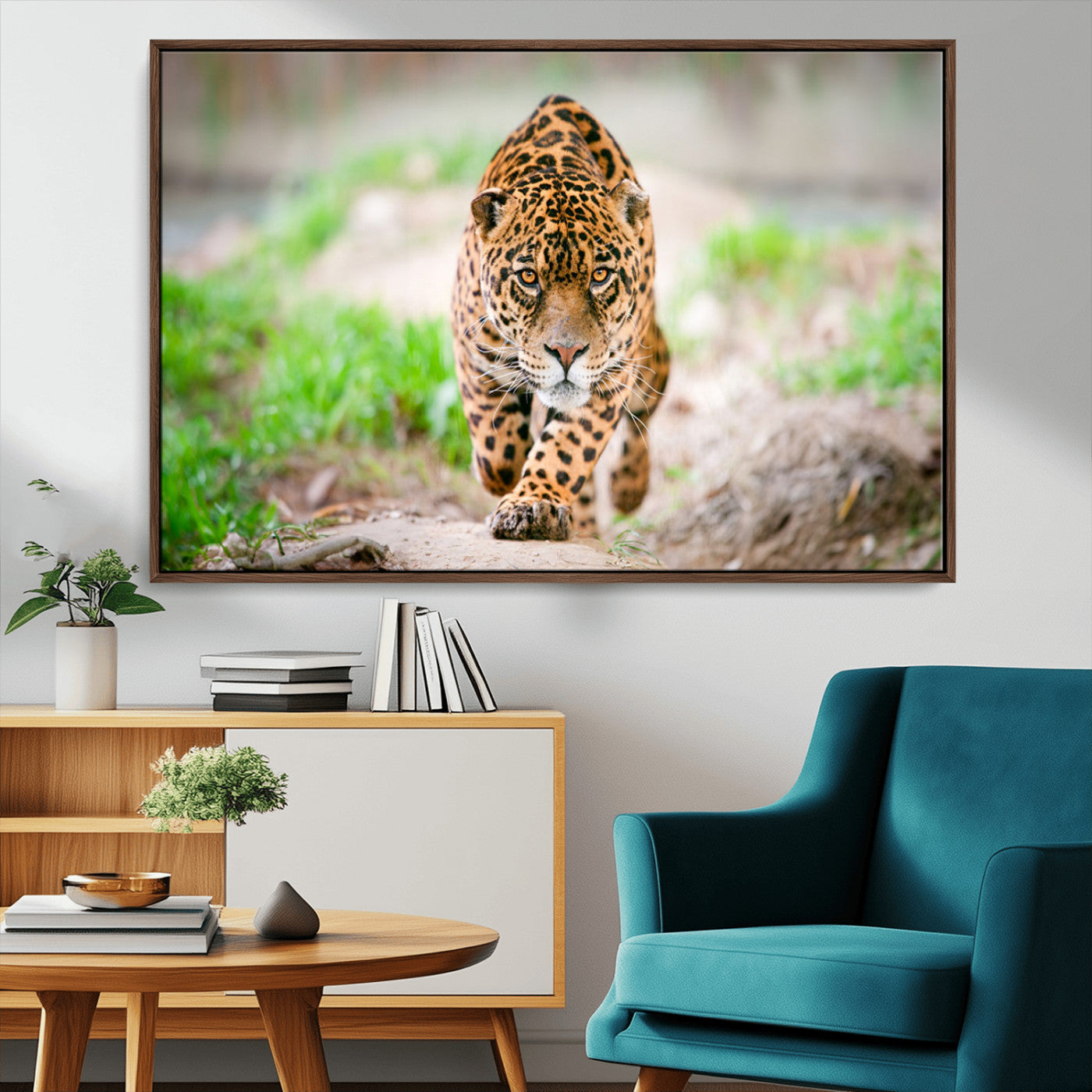 MGV-FC-36X24 - Leopard on the Prowl - Stunning Large Framed Canvas Wall Art for Living Room, Bedroom, or Office Décor, Vibrant Wildlife Print, Ready to Hang