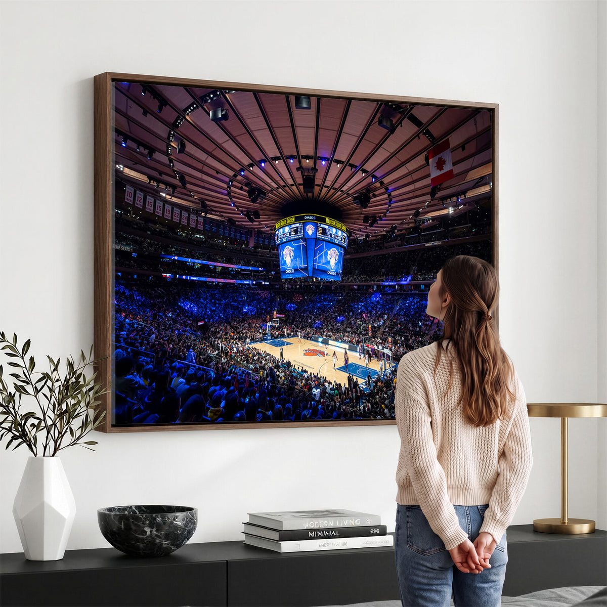 20491-MGV-CV-36X24 - Madison Square Garden Basketball Print Canvas, Basketball Game Triple Canvas Wall Art