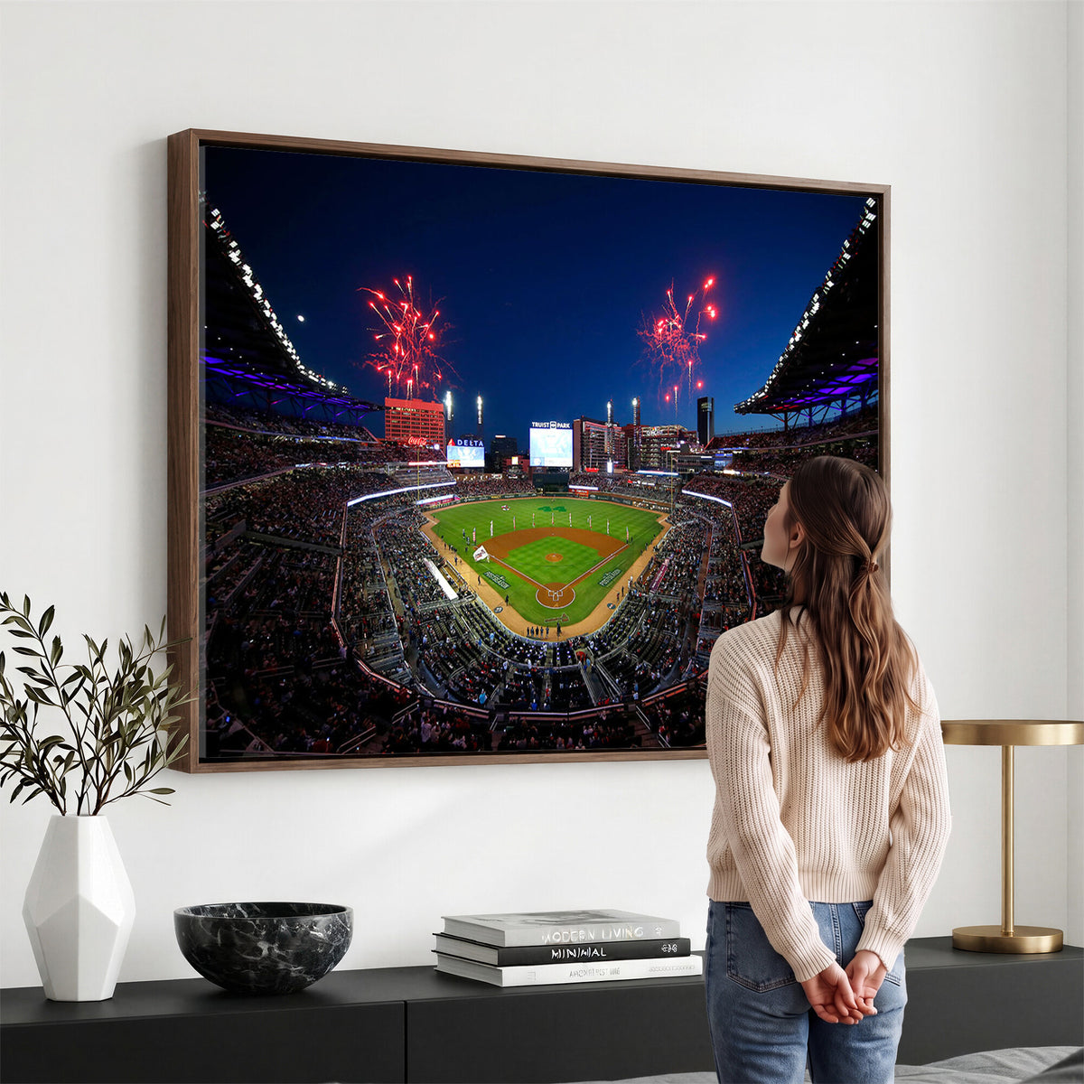 50582-MGV-CV-36X24 - Truist Park Atlanta Braves Baseball Stadium Wall Art Print | Large 3-Panel Canvas Print for Sports