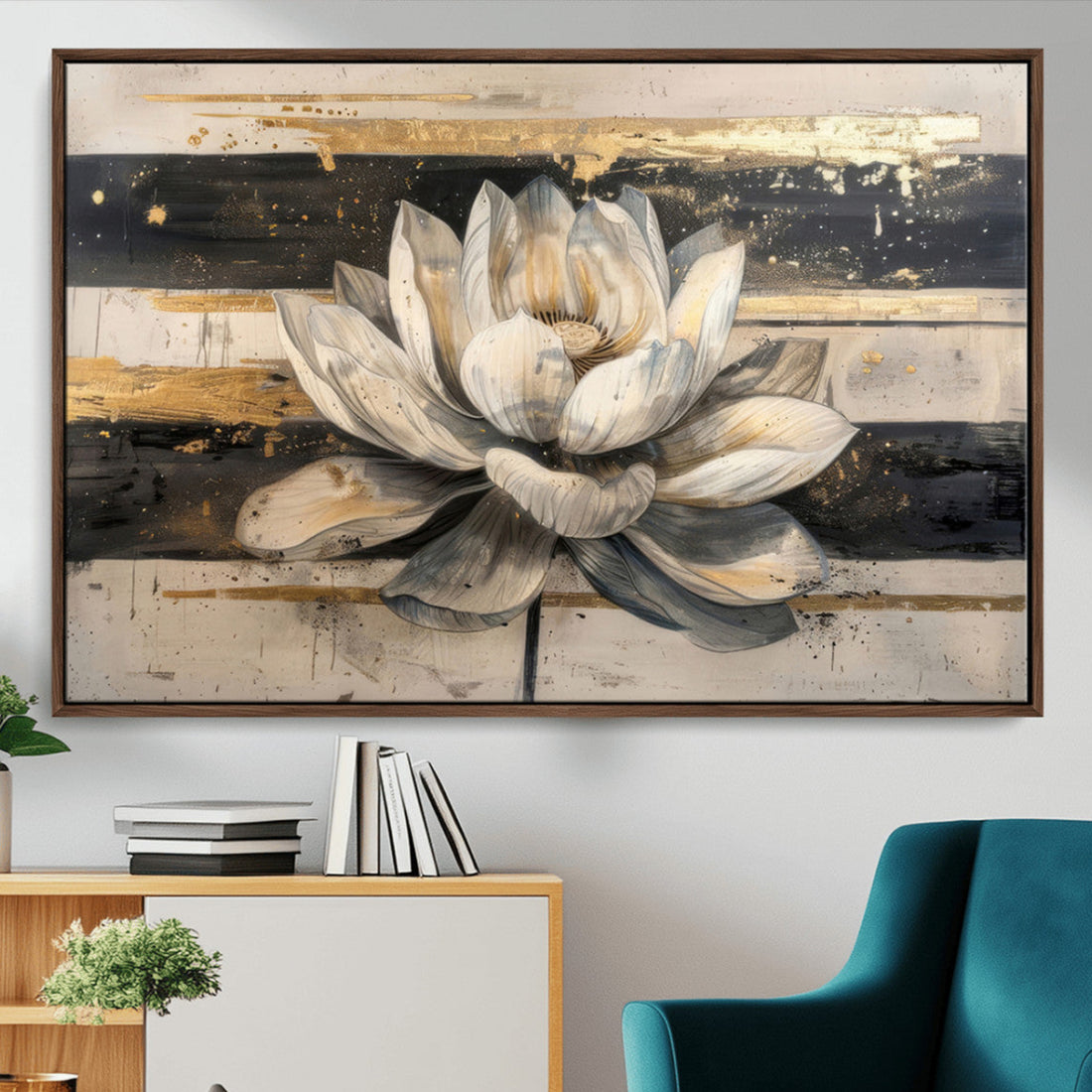 Lotus Flower Wall Art | Framed Abstract Floral Canvas