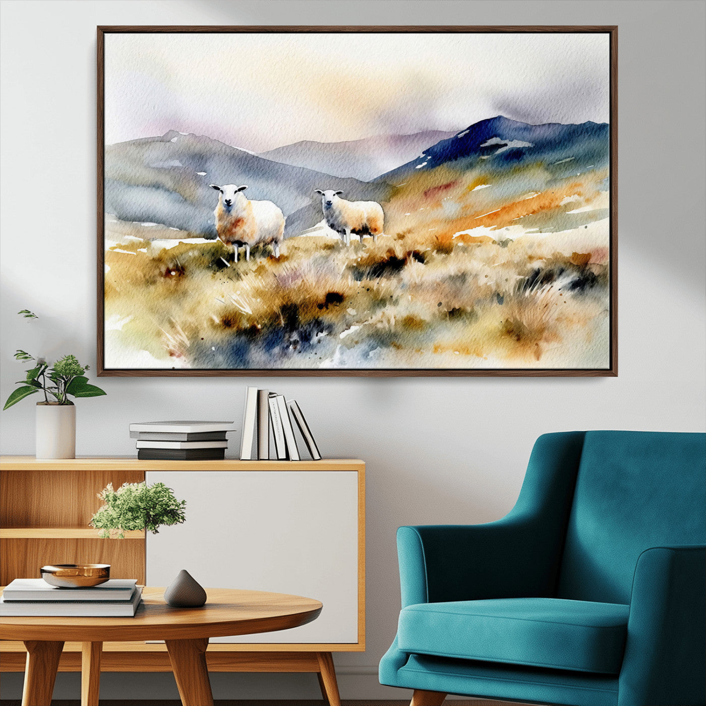 -Watercolor Sheep for Farmhouse Decor Wall Art Canvas Print, Mountain Wall Art Print