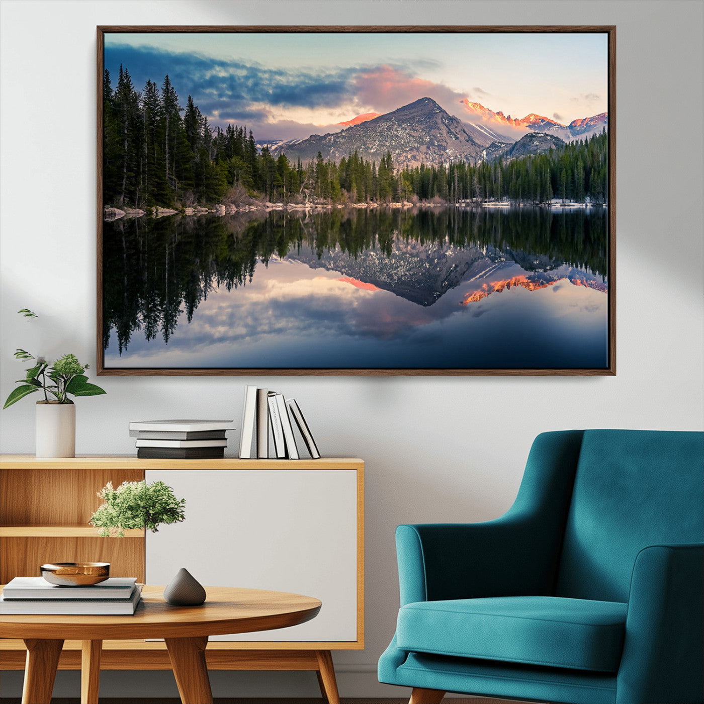 -Bear Lake Reflection at Rocky Mountain National Park Wall Art Canvas Print, Scenic Mountain