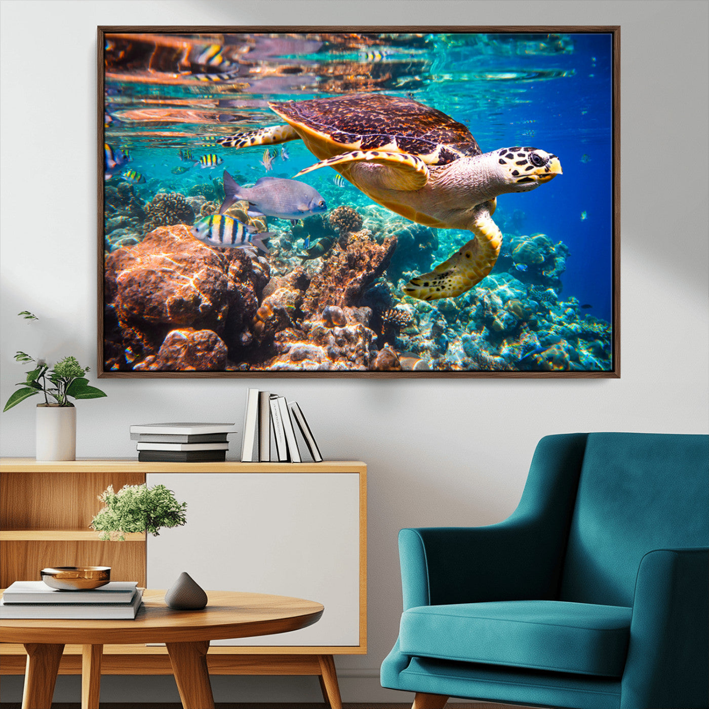 MGV-FC-36X24 - Sea Turtle Wall Art Canvas Print – Vibrant Ocean Coral Reef Décor, Ready to Hang