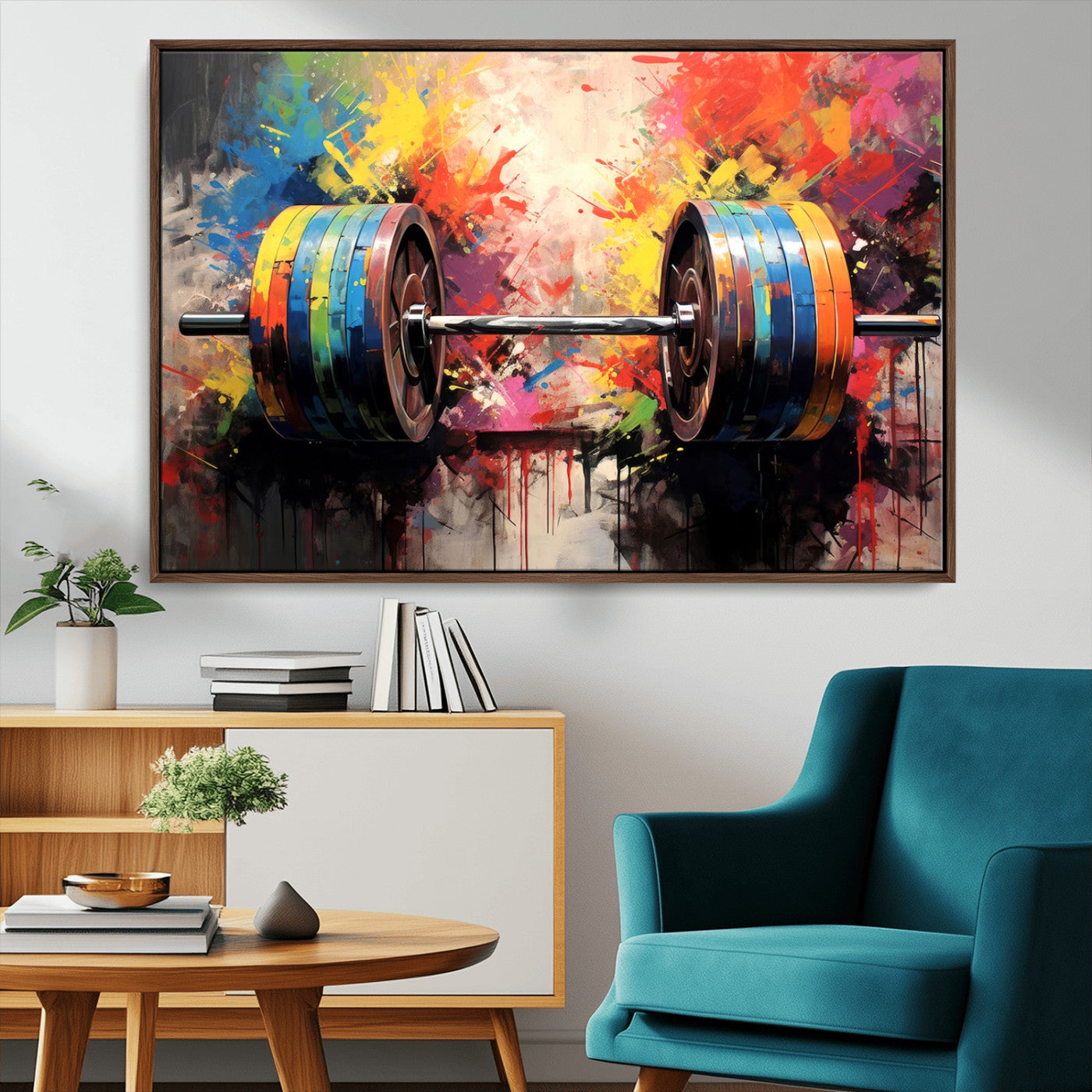 MGV-FC-36X24 - Weightlifting Barbell Art Triptych, Bold Abstract Fitness Wall Decor for Gym or Home, Giclee Canvas Print