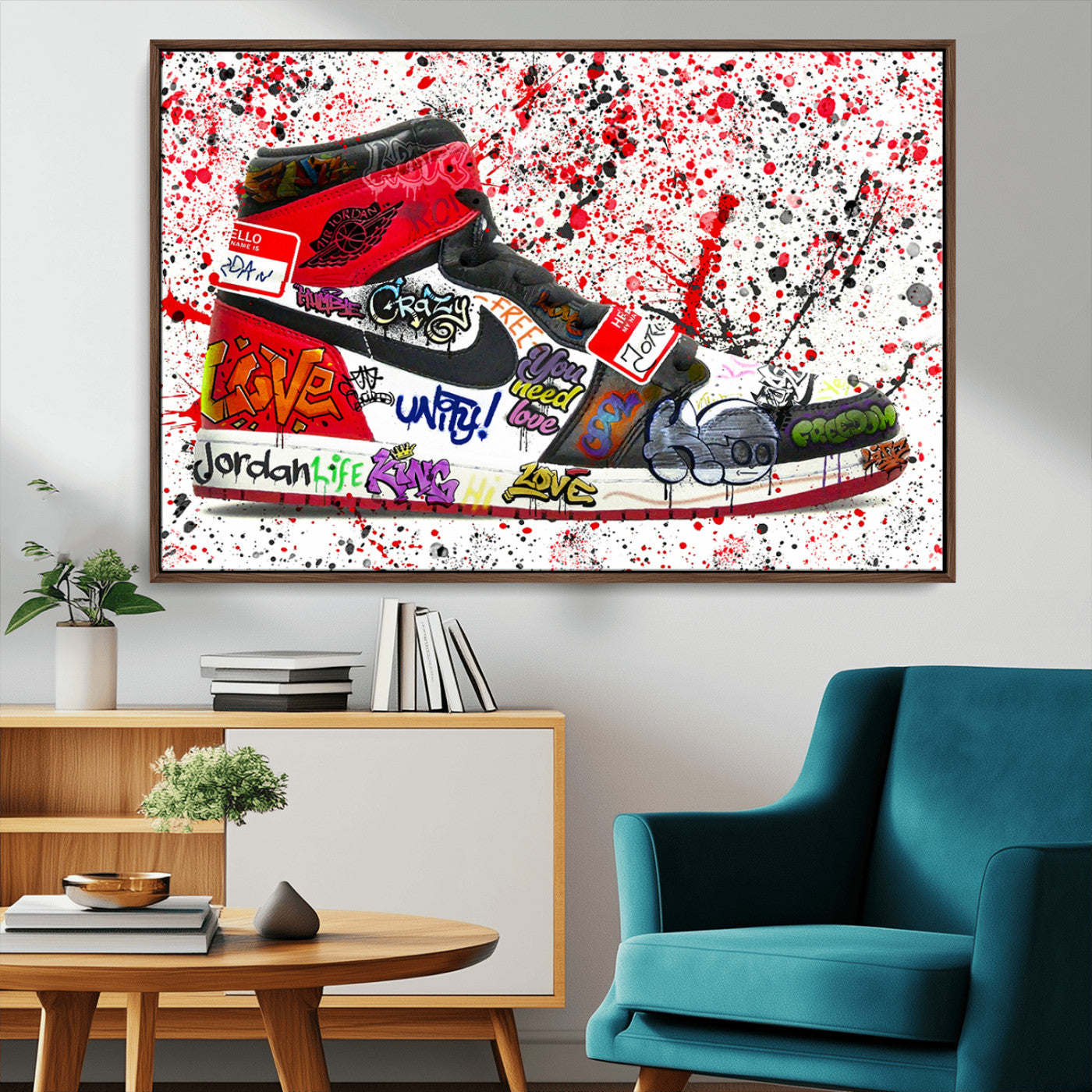 MGV-FC-36X24 - Jordan Shoes Graffiti Wall Art Canvas Print- Jordan Graffiti Canvas Wall Art - Framed Perfect for Sneaker heads and Urban Art Lovers