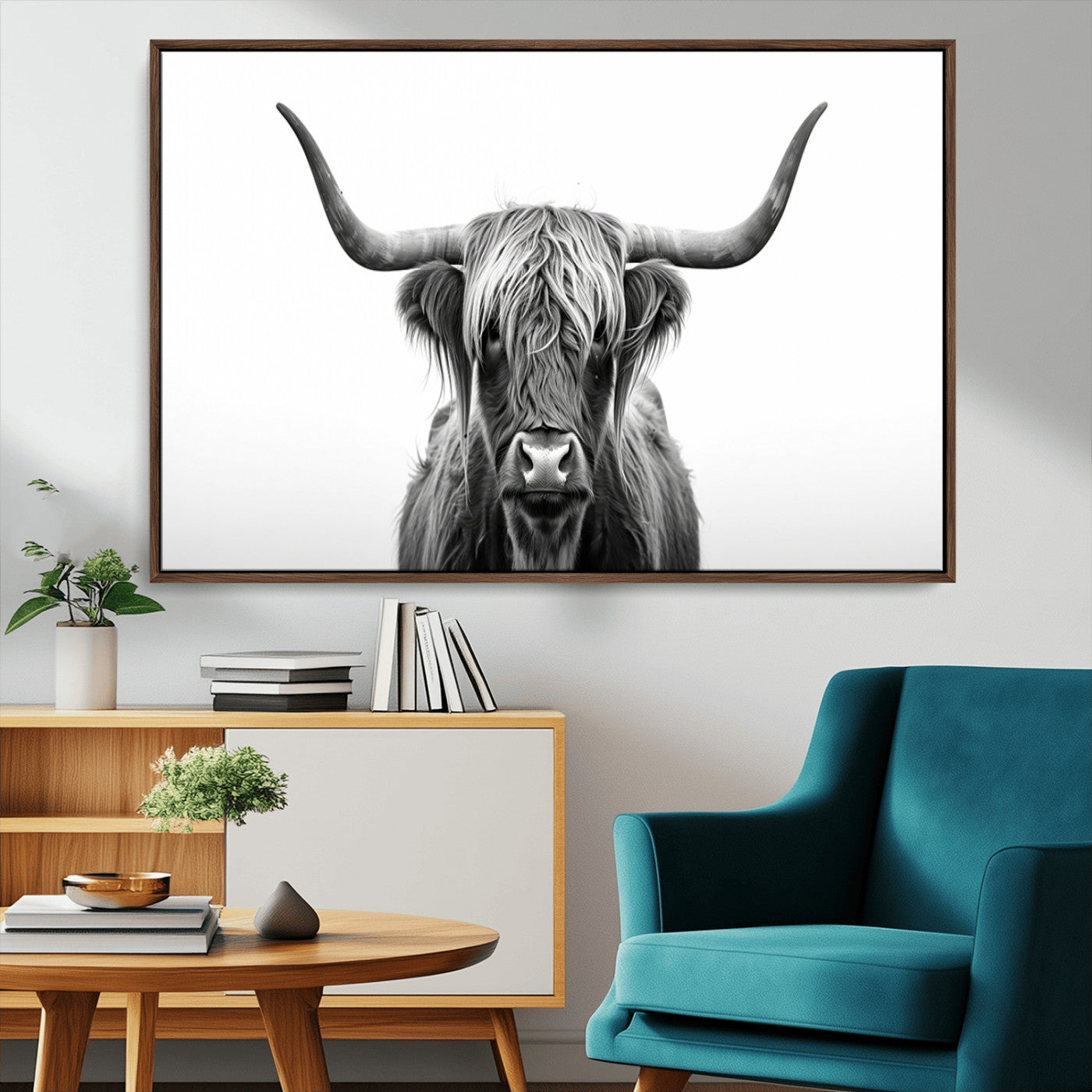 MGV-FC-36X24 - Highland Wall Art Canvas Print – Minimalist Black and White Farmhouse Décor, Ready to Hang