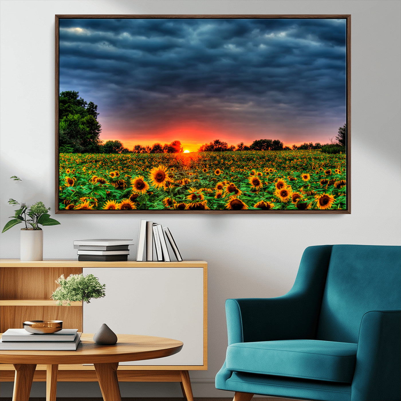 MGV-FC-36X24 - Golden Sunflower Field at Sunset – Breathtaking Sky and Vibrant Flowers, Ready to Hang Wall Art