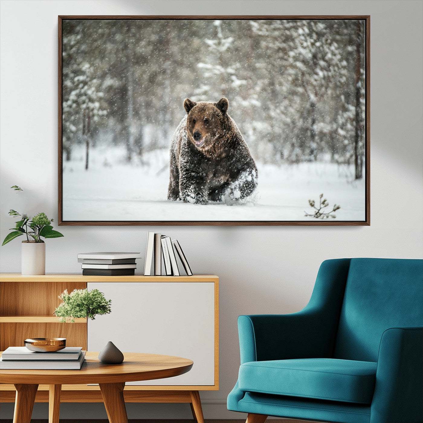 MGV-FC-36X24 - Wall Art Canvas Print – Grizzly Bear in Snowy Forest Powerful Presence Snowy Wilderness Wild Beauty