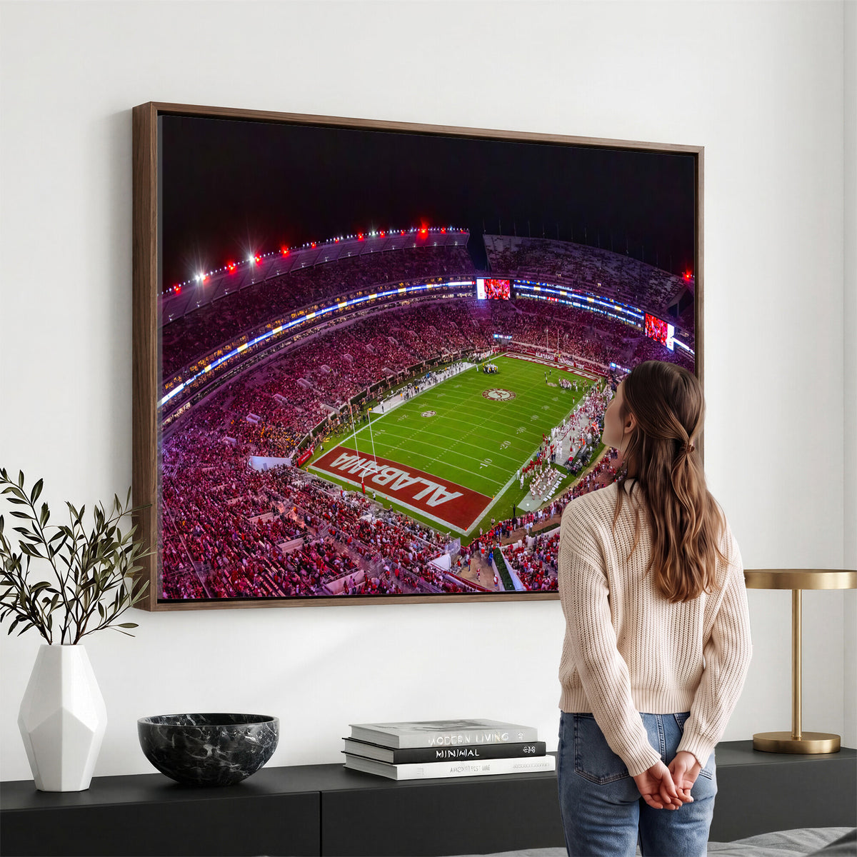 11343-MGV-CV-36X24 - Bryant-Denny Stadium Night Game Triple Canvas Wall Art | Alabama Crimson Tide Football