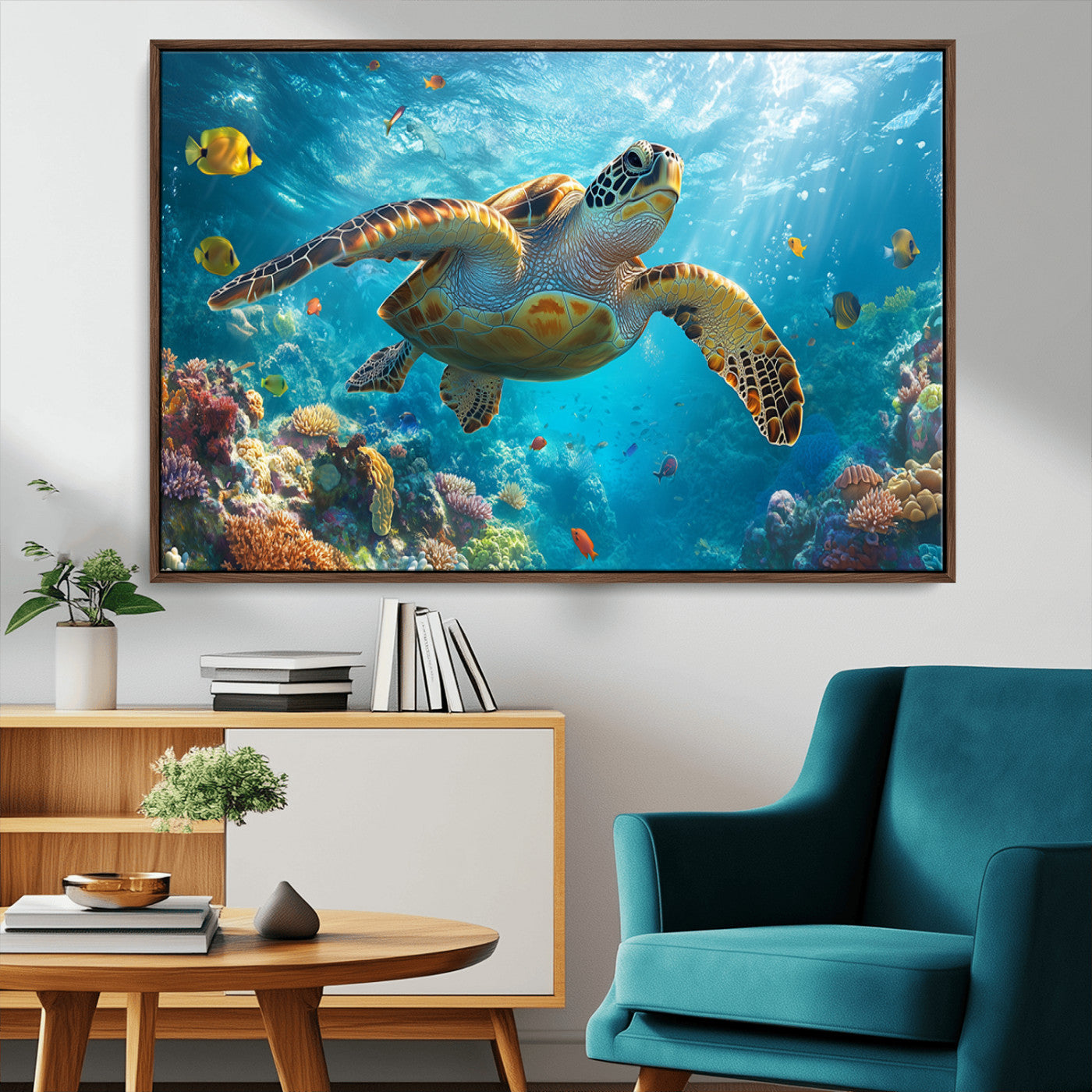 MGV-FC-36X24 - Sea Turtle Underwater Canvas Wall Art Print - Vibrant Ocean Wildlife Decor, Marine Wall Art