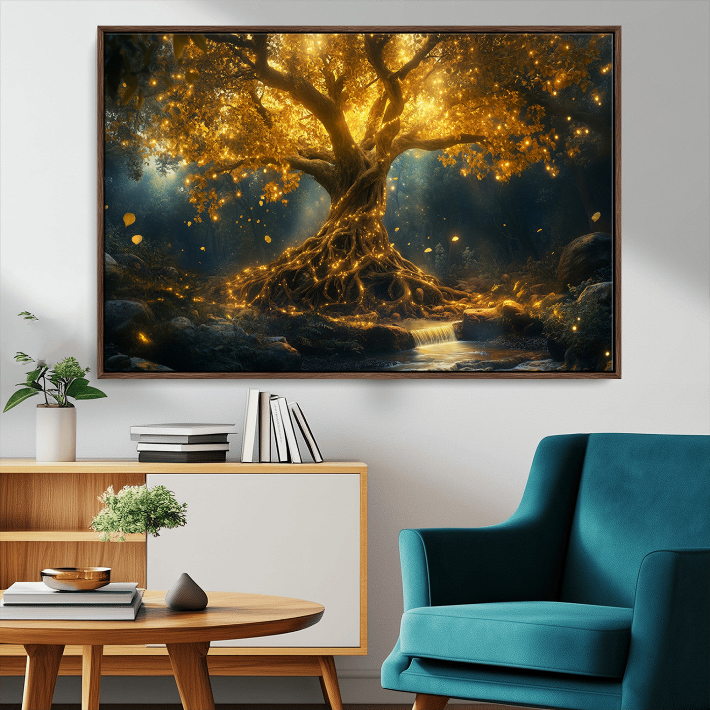 MGV-FC-36X24 - Golden Tree of Life Canvas Wall Art Print - Majestic Glowing Tree Wall Art Print