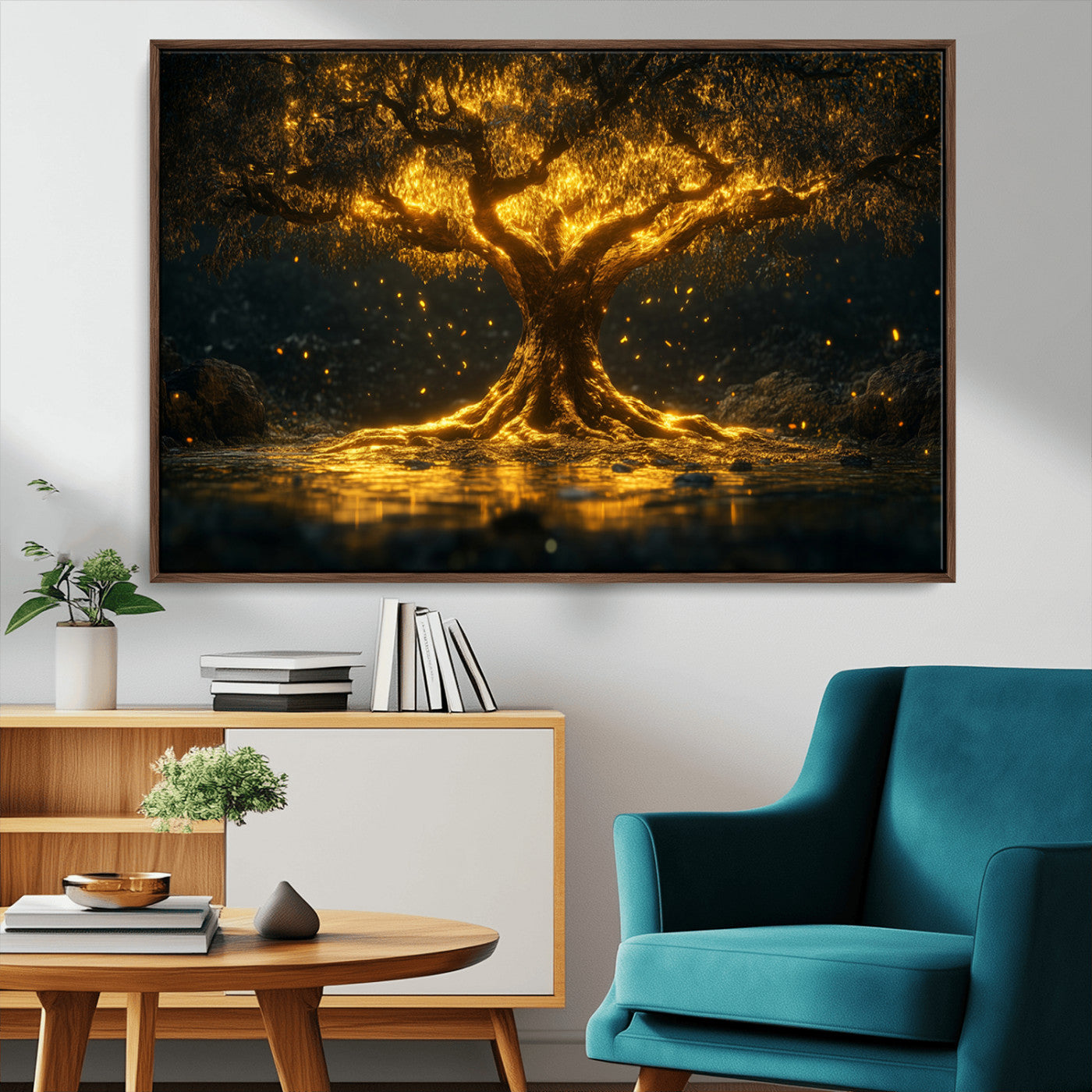 MGV-FC-36X24 - Golden Tree of Life Canvas Wall Art Print - Majestic Glowing Tree Wall Art Print