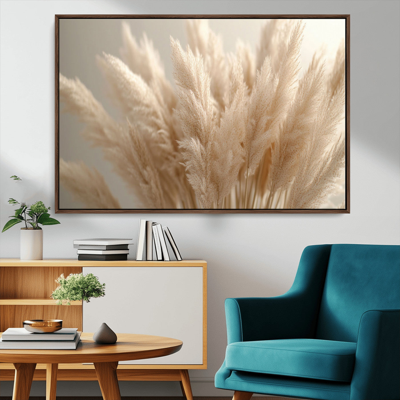 MGV-FC-36X24 - Pampas Grass Canvas Wall Art - Elegant Neutral Decor for Living Room, Boho Minimalist Artwork, Ready