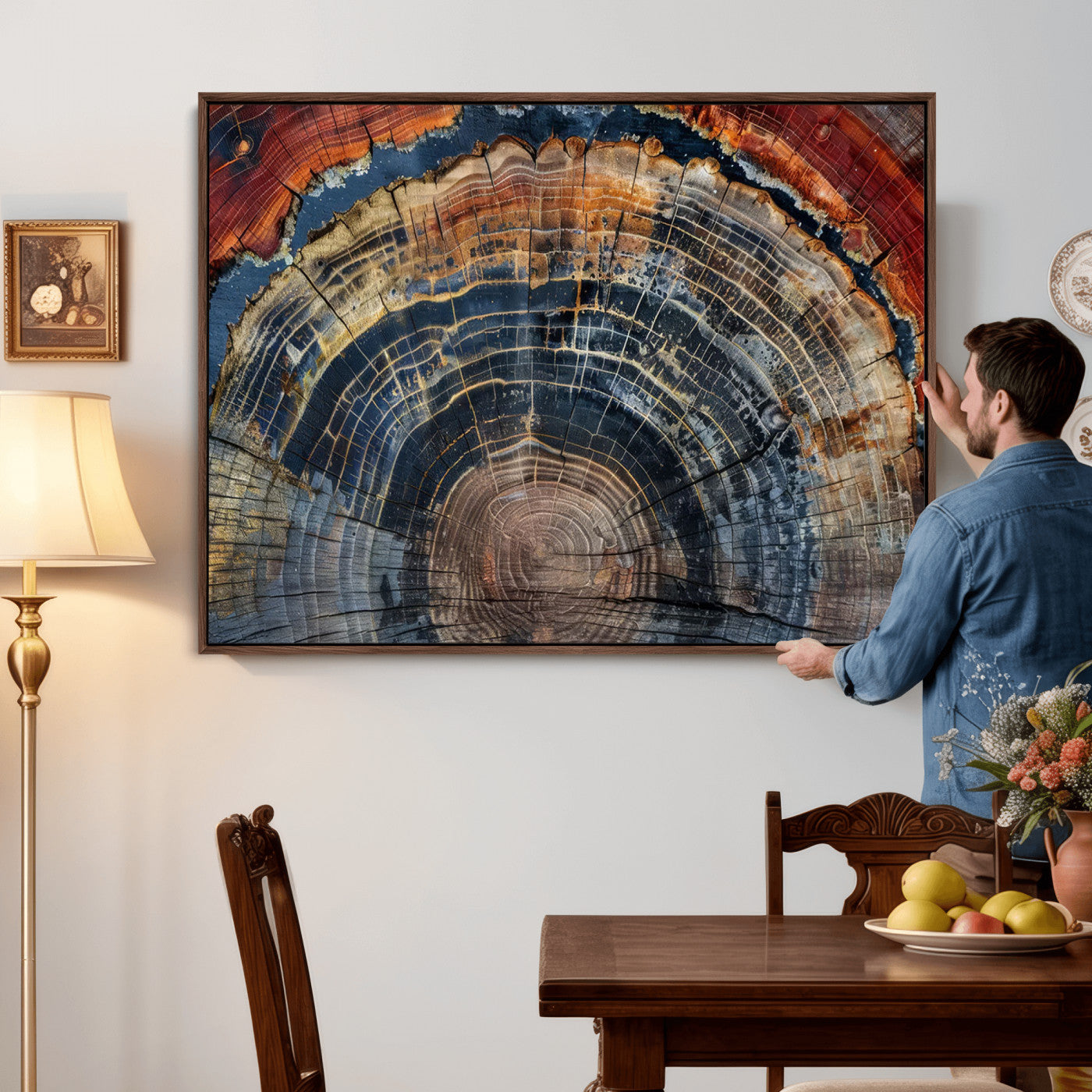 63519-MGV-CV-36X24 - Abstract Tree Ring Wall Art Canvas Print – Colorful Framed Minimalist Nature Tree Rings Home Artwork for Home and Office Decor