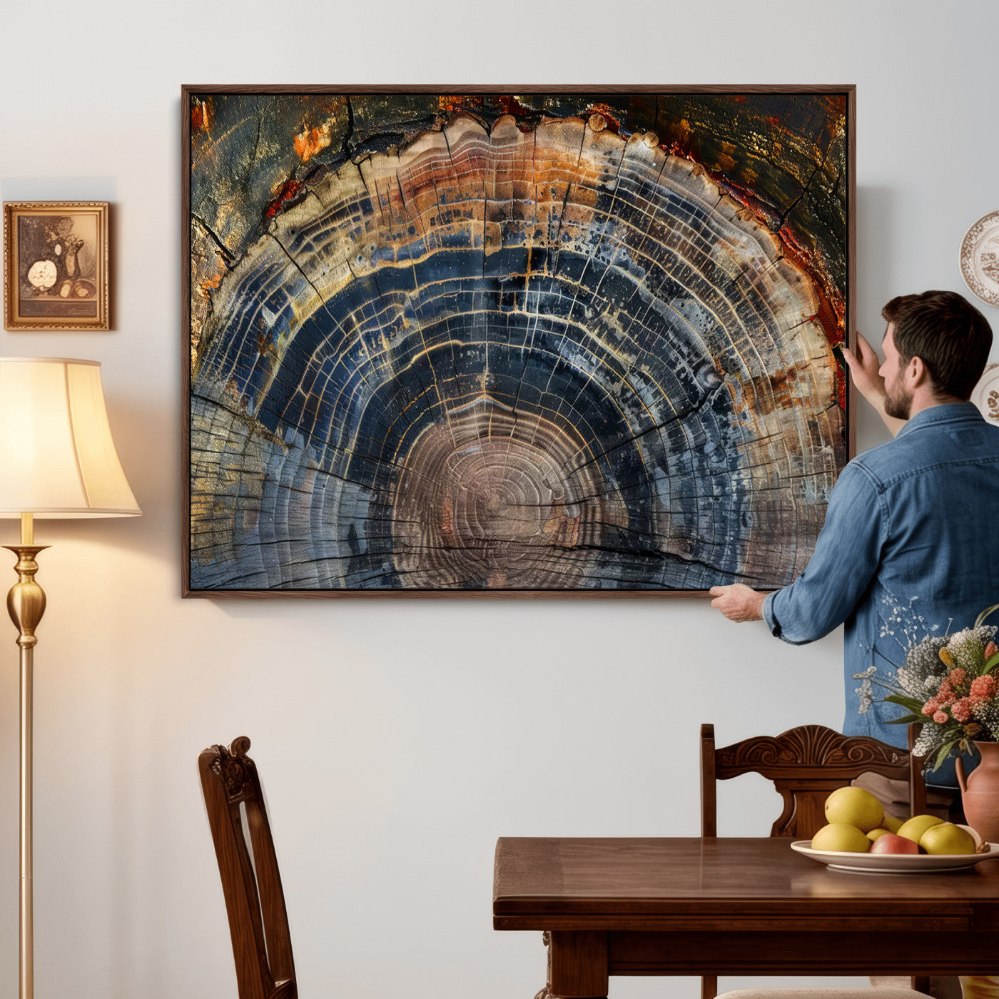 16193-MGV-CV-36X24 - Framed Wood Tree Ring Wall Art - Abstract Colorful Wood Ring Wall Decor for Minimalist Home Decor