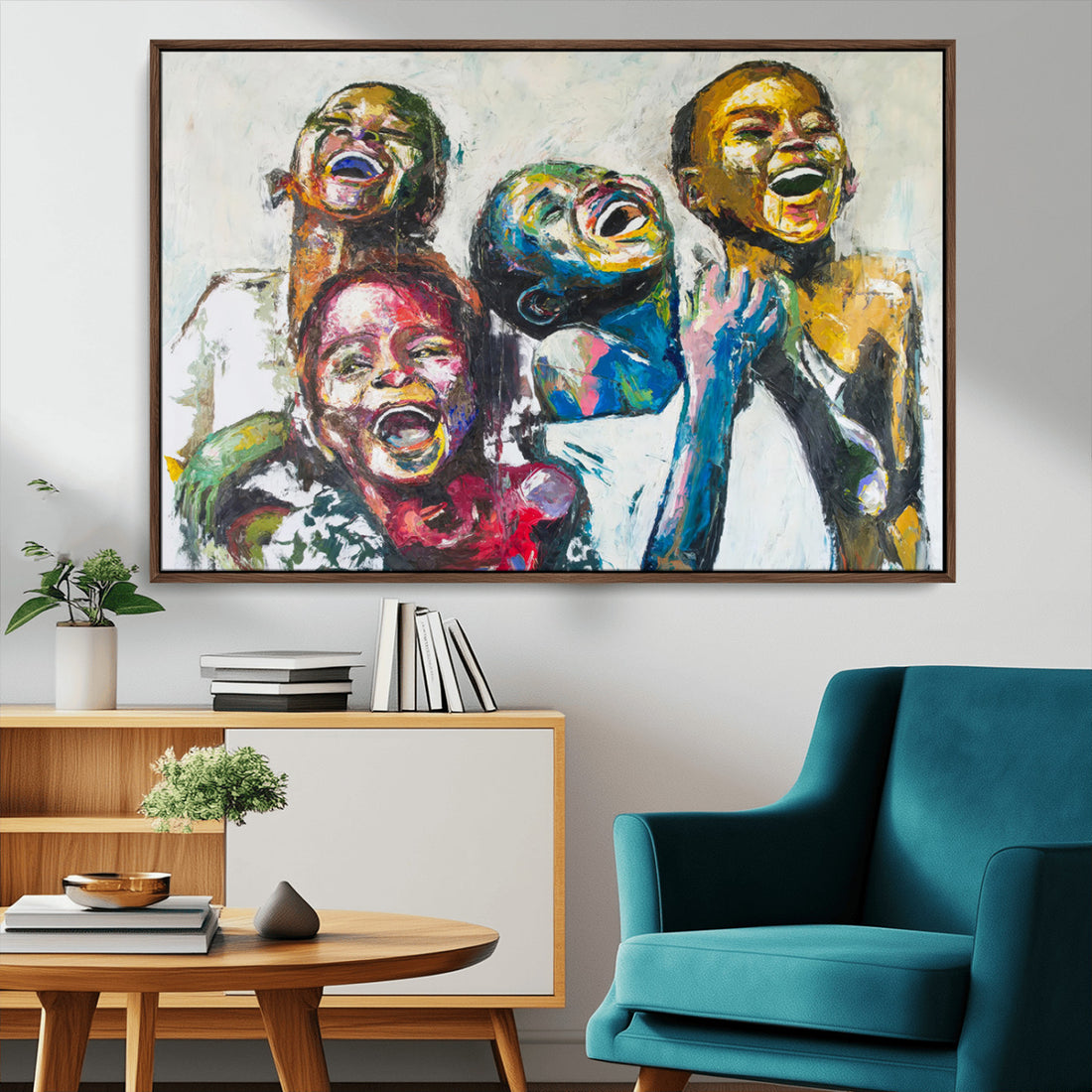 Shai Yossef Style Canvas Art - Joyful African Black Kids Painting Print with Vibrant Brushstrokes