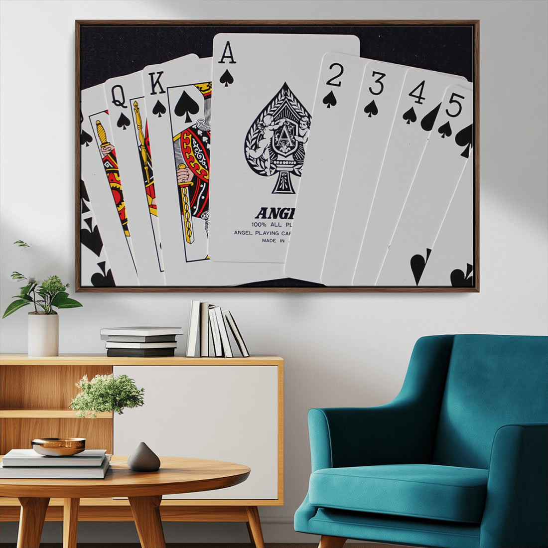 Poker Wall Art - Playing Cards Canvas Wall Art Print - Ace of Spades and Royal Flush Design