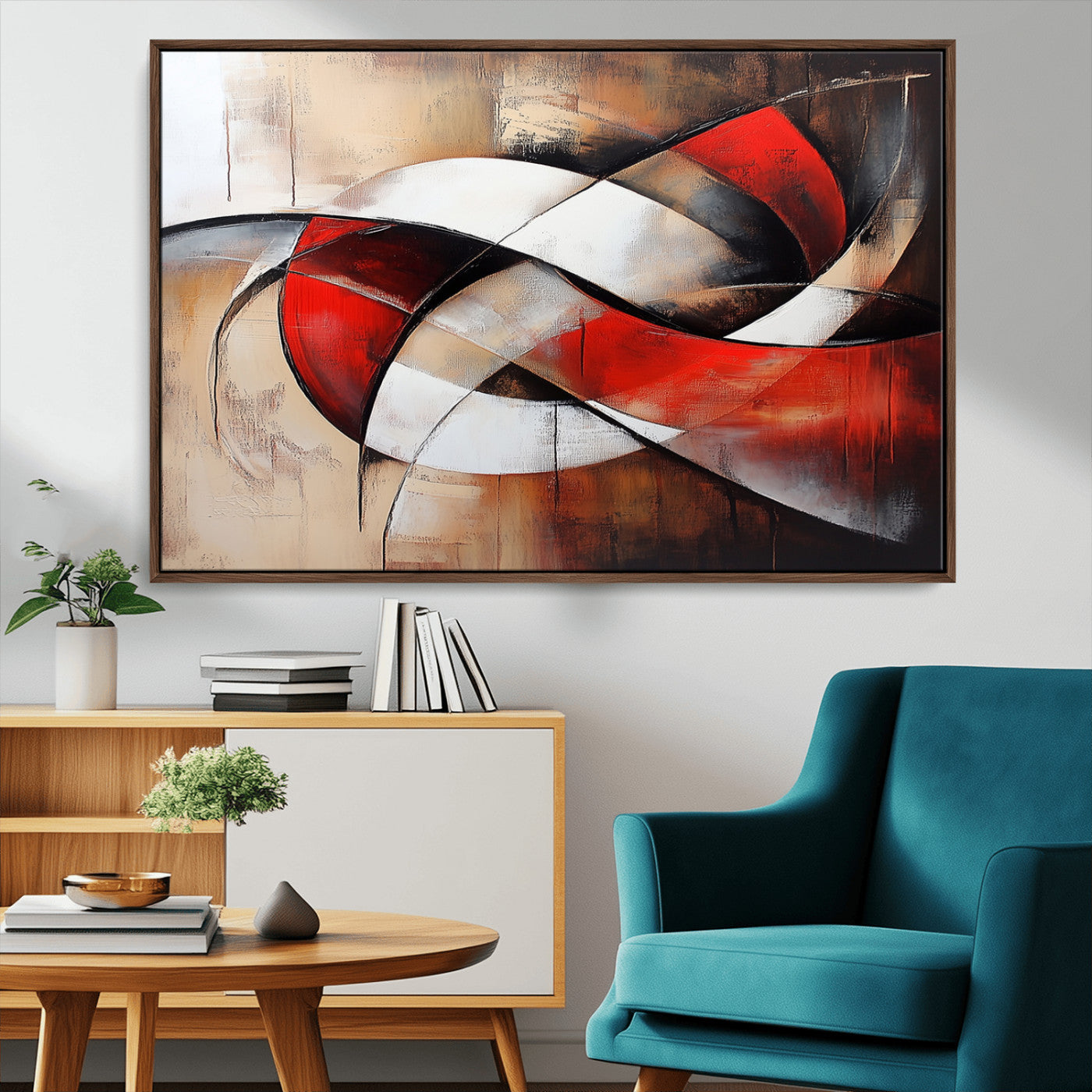 MGV-FC-36X24 - Abstract Wall Art - Modern Red and White Canvas Wall Art Print - Bold Geometric Abstract Canvas for