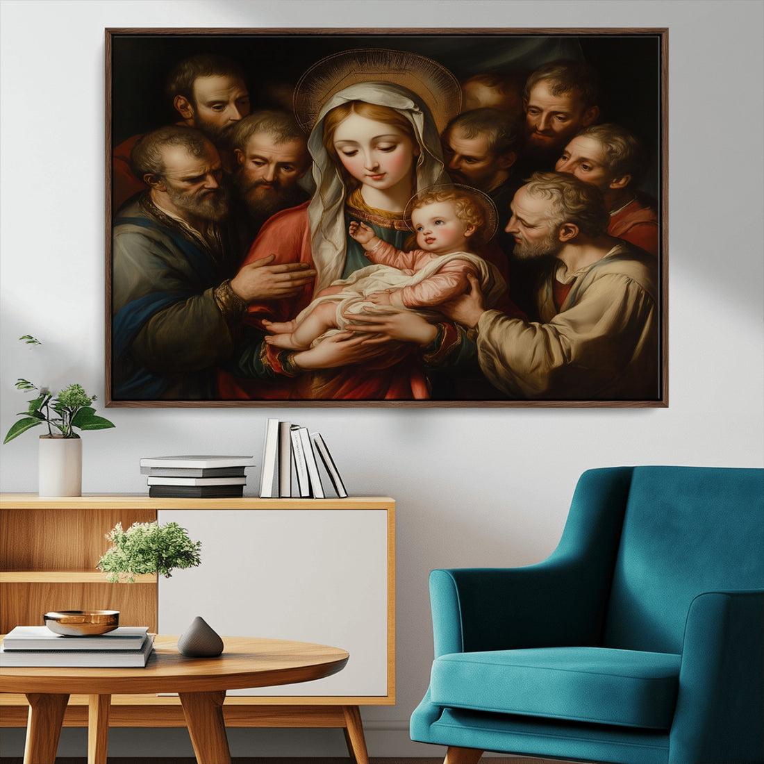 Religious Canvas Wall Art Print - Madonna and Child with Apostles - Christian Prayer Room Decor