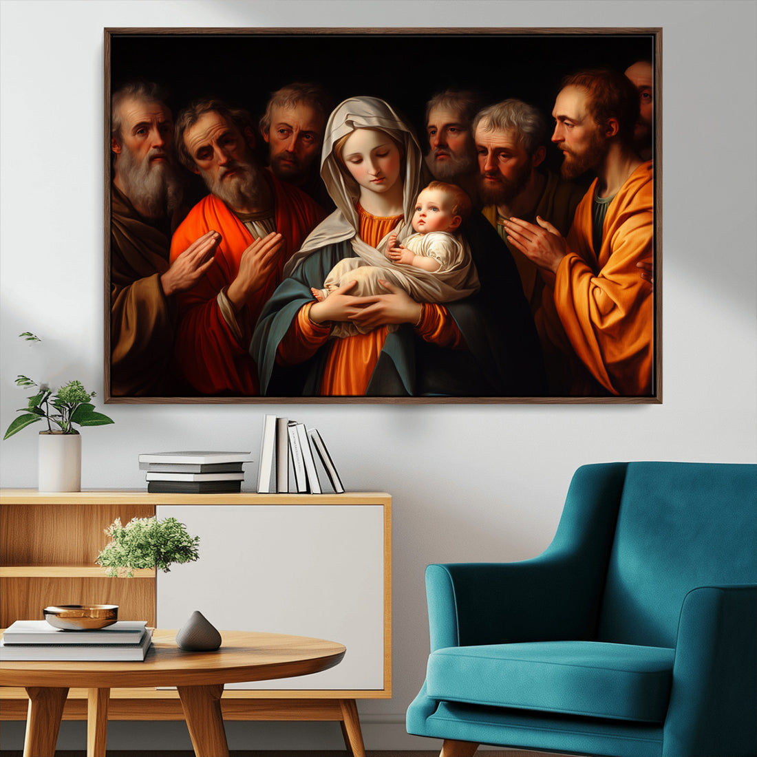 Religious Canvas Wall Art Print - Madonna and Child with Apostles - Classic Christian Artwork