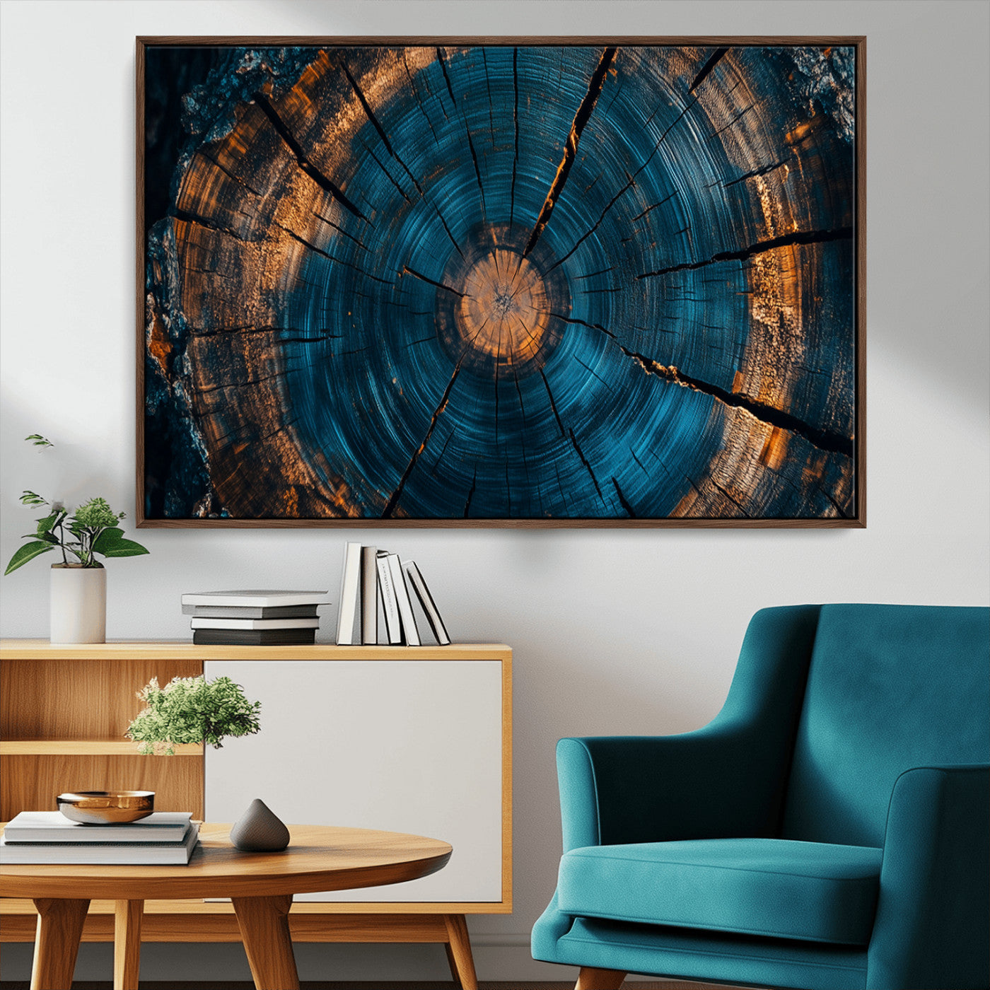MGV-FC-36X24 - Farmhouse Wall Art - Abstract Tree Rings Canvas Wall Art Print, Framed Wood Grain Rings Artwork