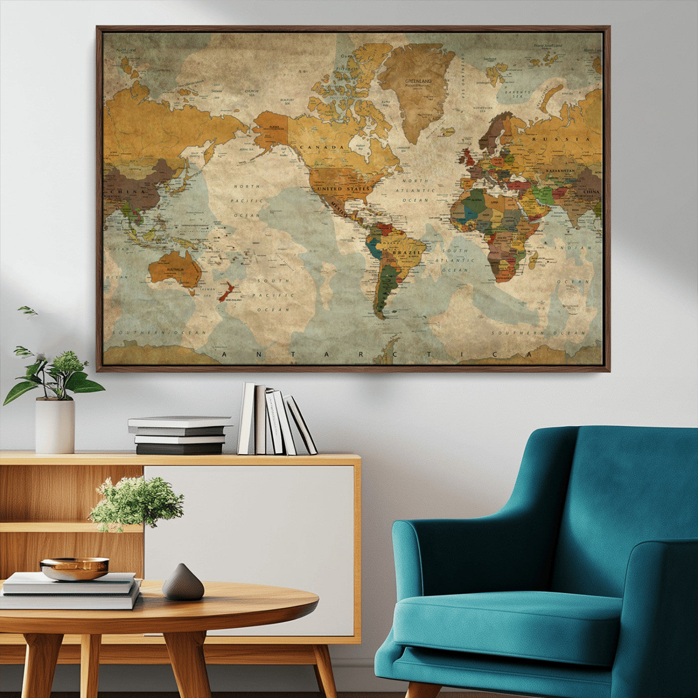 MGV-FC-36X24 - Push Pin World Map Canvas Print – Framed Wall Art for Couples to Track Their Travels – Anniversary