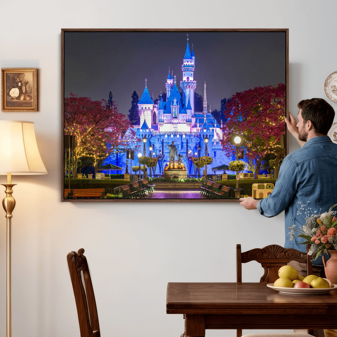 Disney Castle Wall Art Canvas Print, Magical Fairytale Kingdom Kids Room Decor