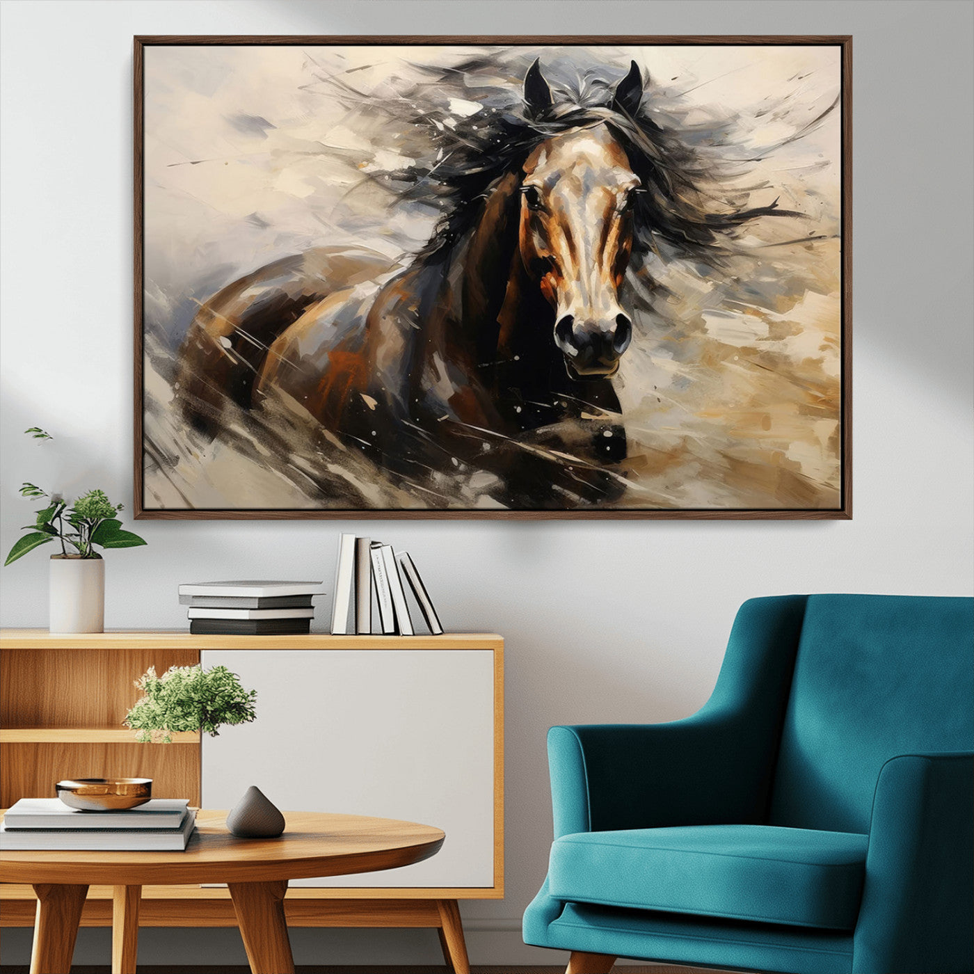 MGV-FC-36X24 - Abstract Wall Art Horse Print - Large Western Horse Canvas - Farmhouse Woodland Wall Art - Framed