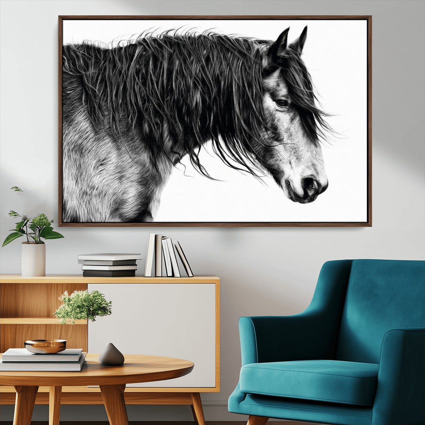 MGV-FC-36X24 - Black Horse Wall Art Canvas Print for Farmhouse Decor and Woodland Decoration
