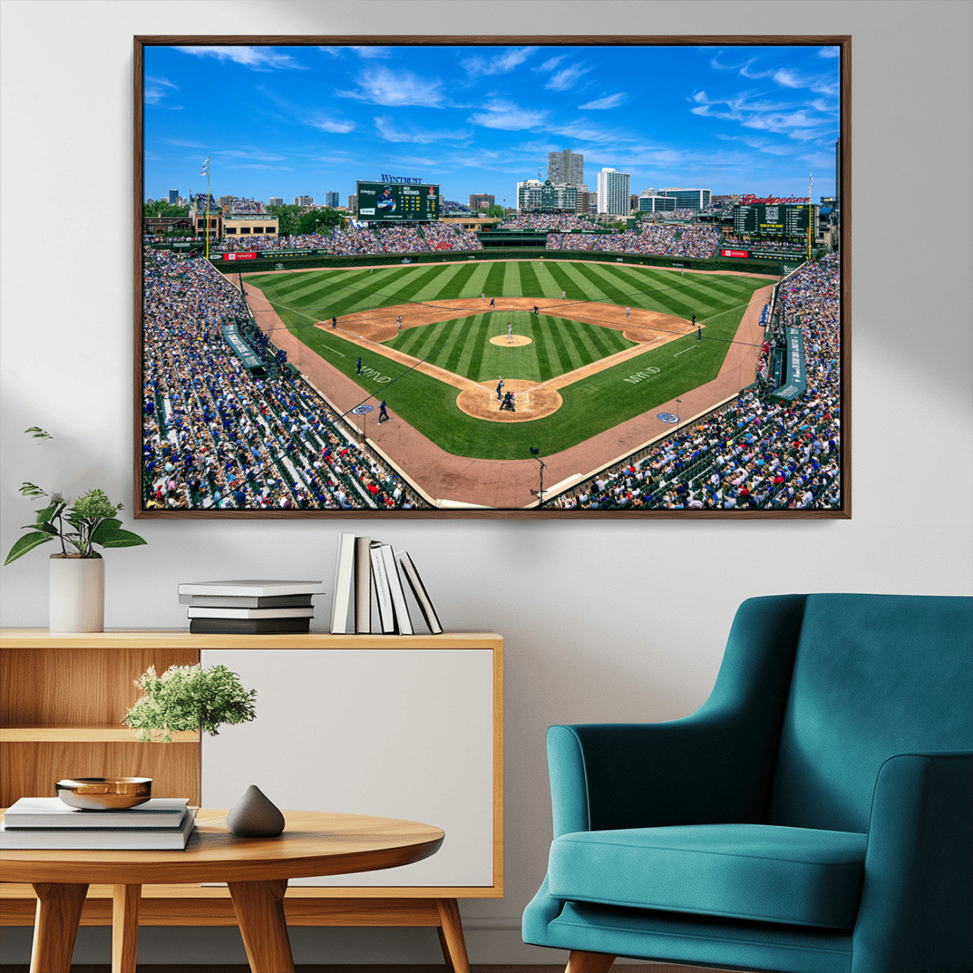 MGV-FC-36X24 - Framed Wrigley Field Chicago Cubs Print, Panoramic Multi Piece Canvas Wall Art - Iconic Baseball