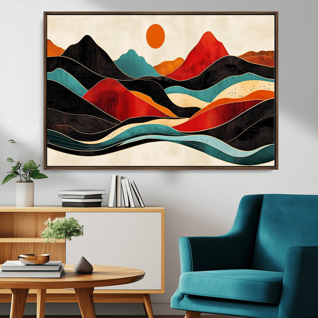 Western Wall Decor, Large Triptych Mountain Canvas, Boho Woodland Wall Art Print