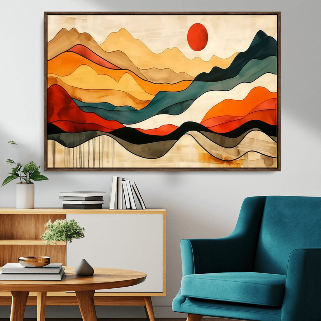 Mid Century Wall Art Print, Abstract Woodland Mountain Print, Panoramic Modern Art
