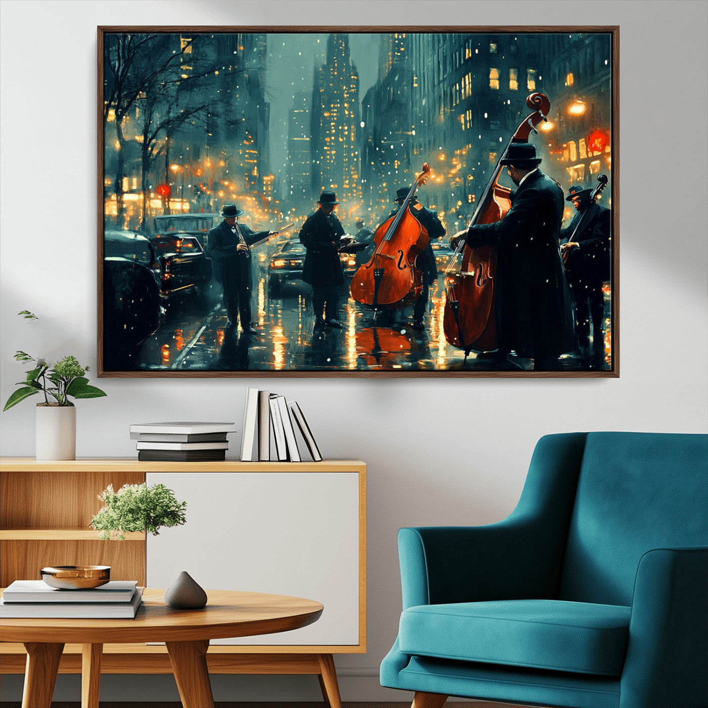 MGV-FC-36X24 - African American Jazz Art Print - Framed Abstract Music Canvas - Colorful Instrument Poster for