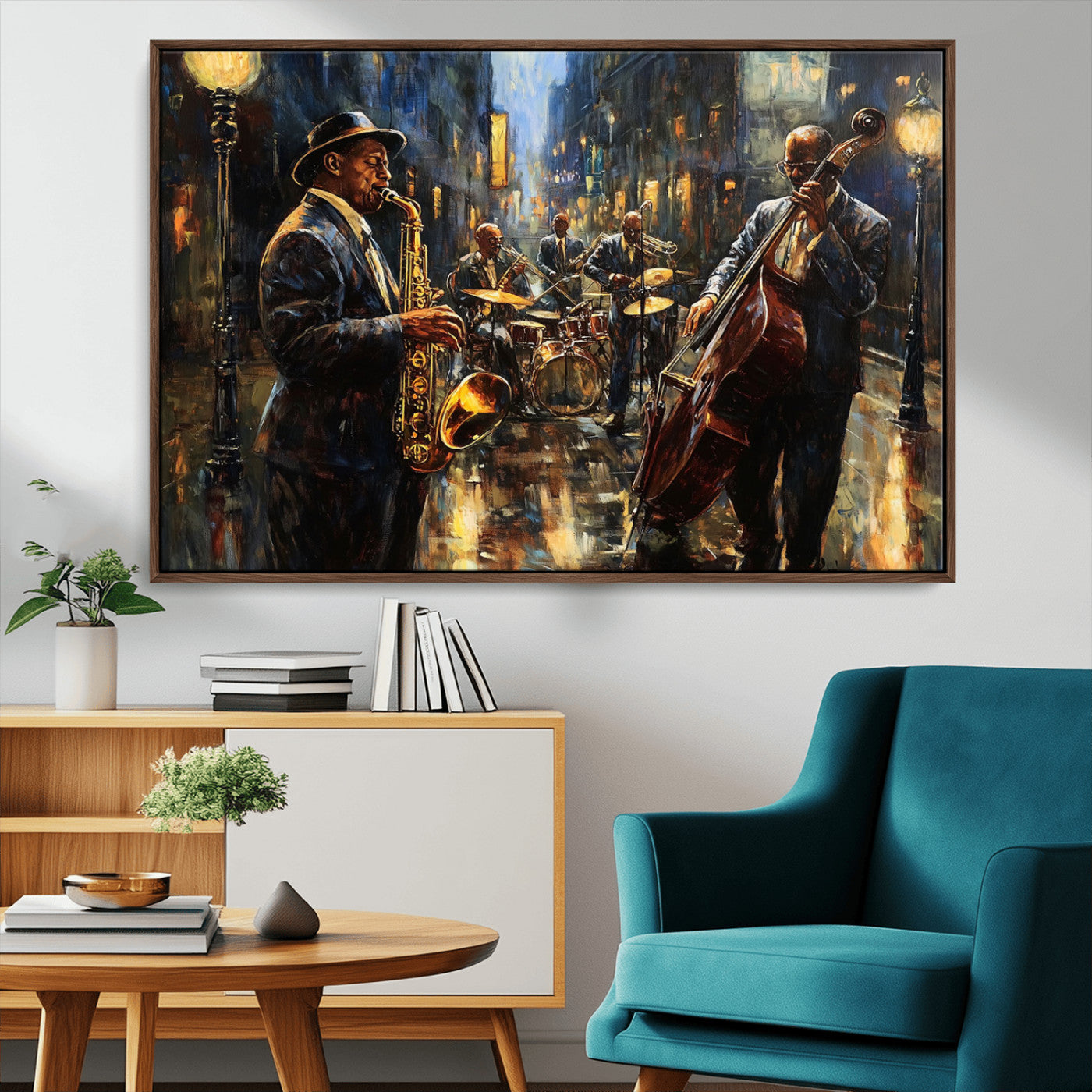 MGV-FC-36X24 - Jazz Canvas Wall Art Print - Abstract African American Music Art - Framed Posters for Living Room or