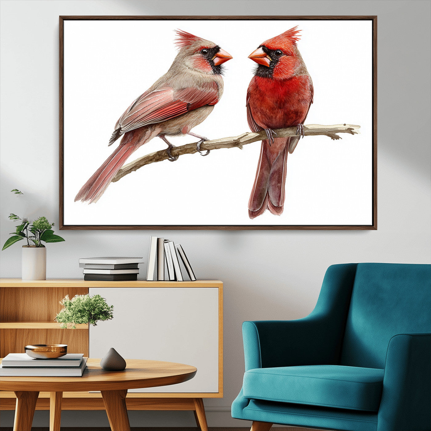 MGV-FC-36X24 - Cardinal Bird Canvas Wall Art - Male and Female Cardinal Print - Abstract Bird Wall Decor for Home -