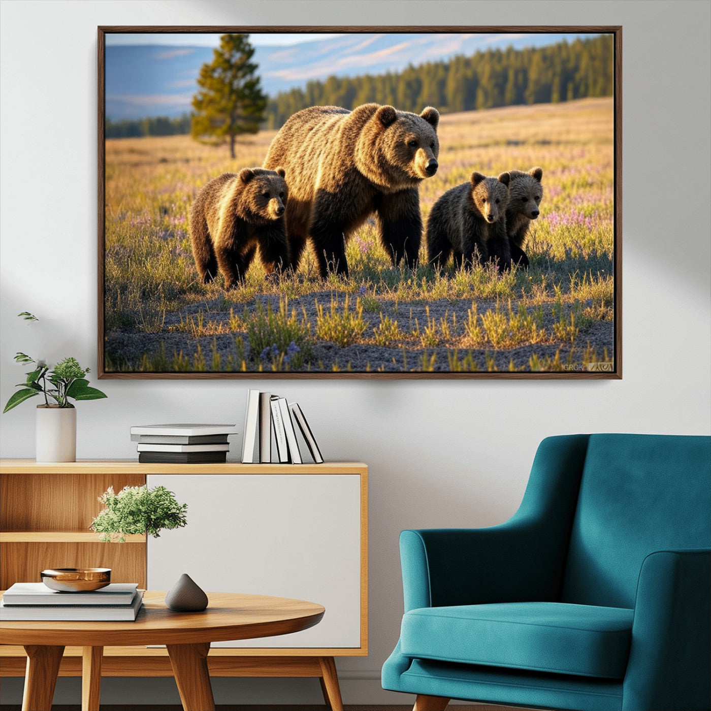 MGV-FC-36X24 - Grizzly 399 in Wild Flowers Wall Art Canvas Print, Grizzly Bears Wall Art, Queen of Grand Teton