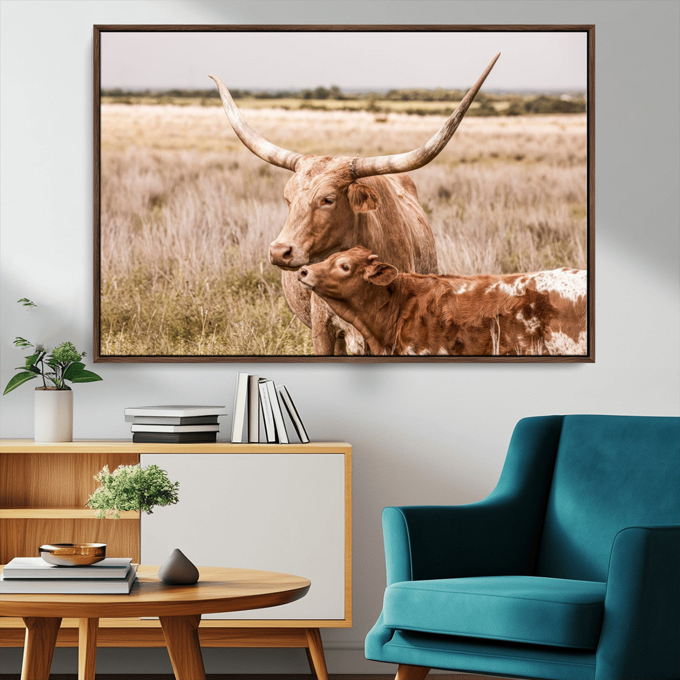 MGV-FC-36X24 - Texas Longhorn Cow Wall Art Canvas Print for Farmhouse Wall Art, Texas Decor, Western Wall Art Print