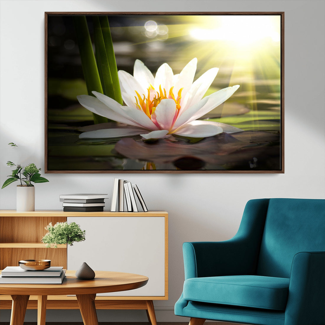 Lotus Flower Wall Art Canvas Print, Water Lily Large Wall Art, Zen Floral Decor