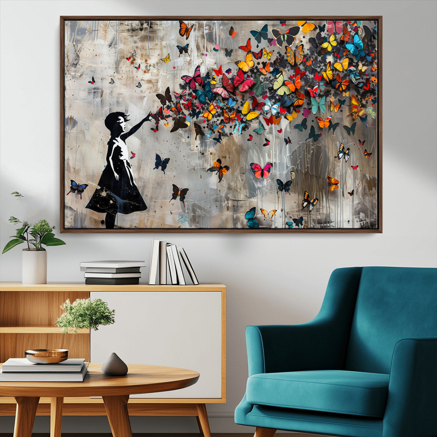 MGV-FC-36X24 - Banksy Butterfly Girl Wall Art | 3-Piece Butterfly Girl Canvas