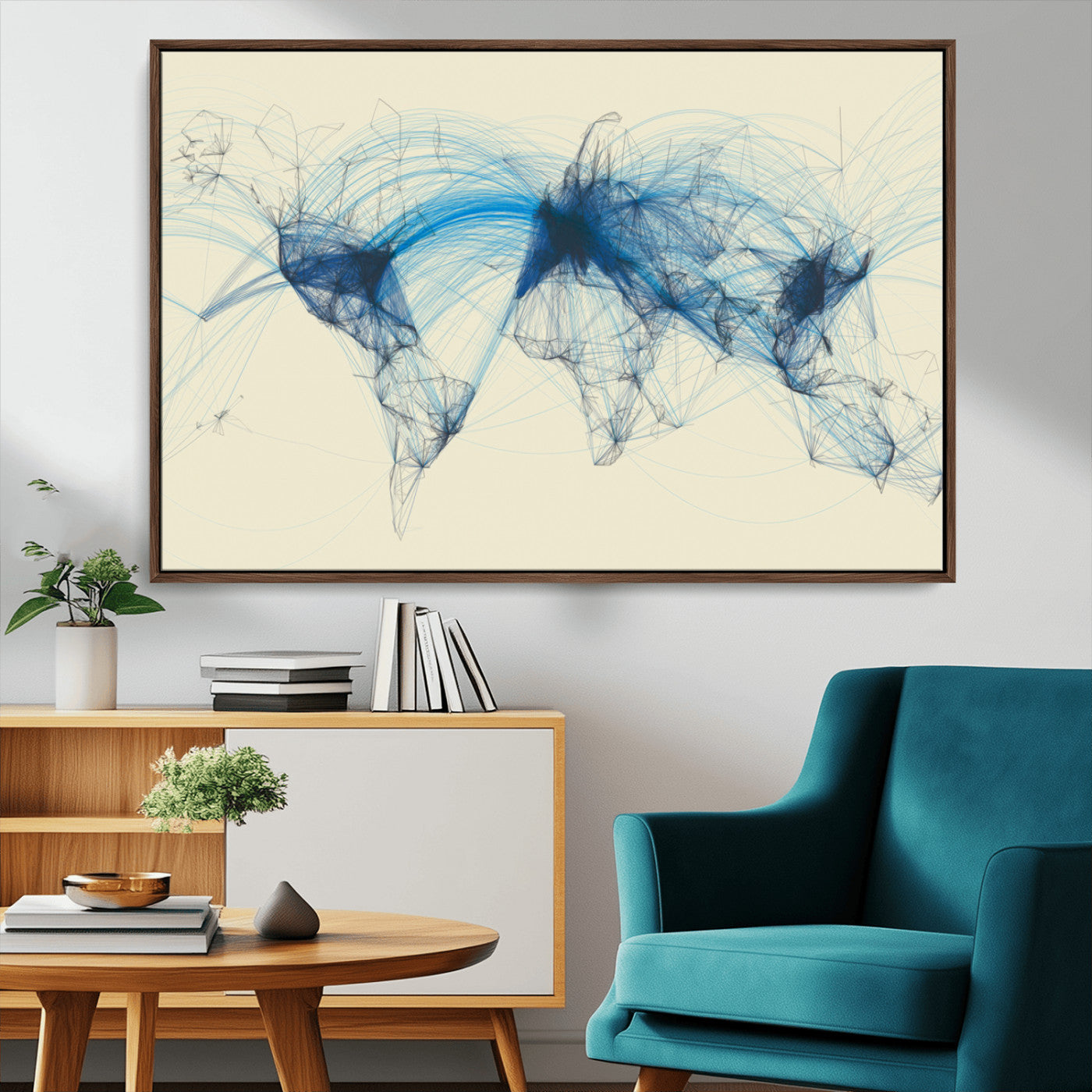 MGV-FC-36X24 - Flight Routes Map art Air Traffic Avi World Map with Blue Connections Canvas Wall Art – Modern