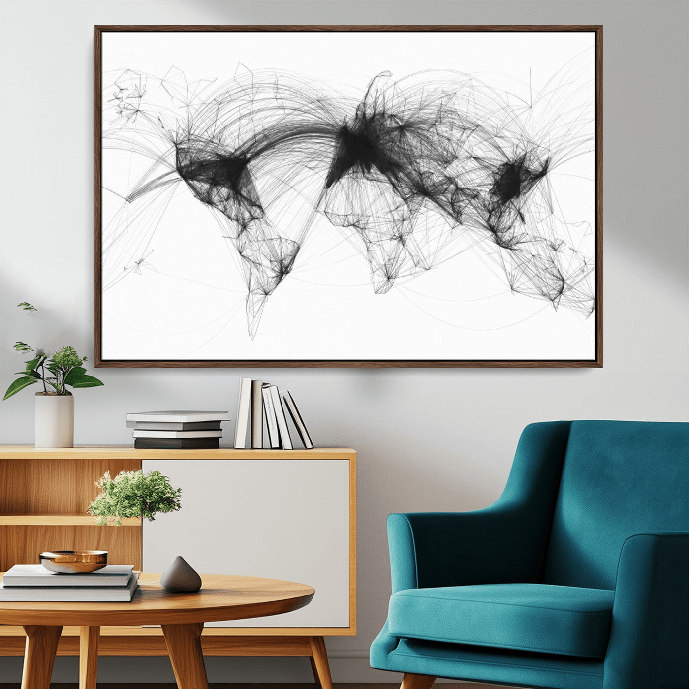 MGV-FC-36X24 - Flight Routes Air Traffic Map Canvas Wall Art - Framed - Ready to Hang
