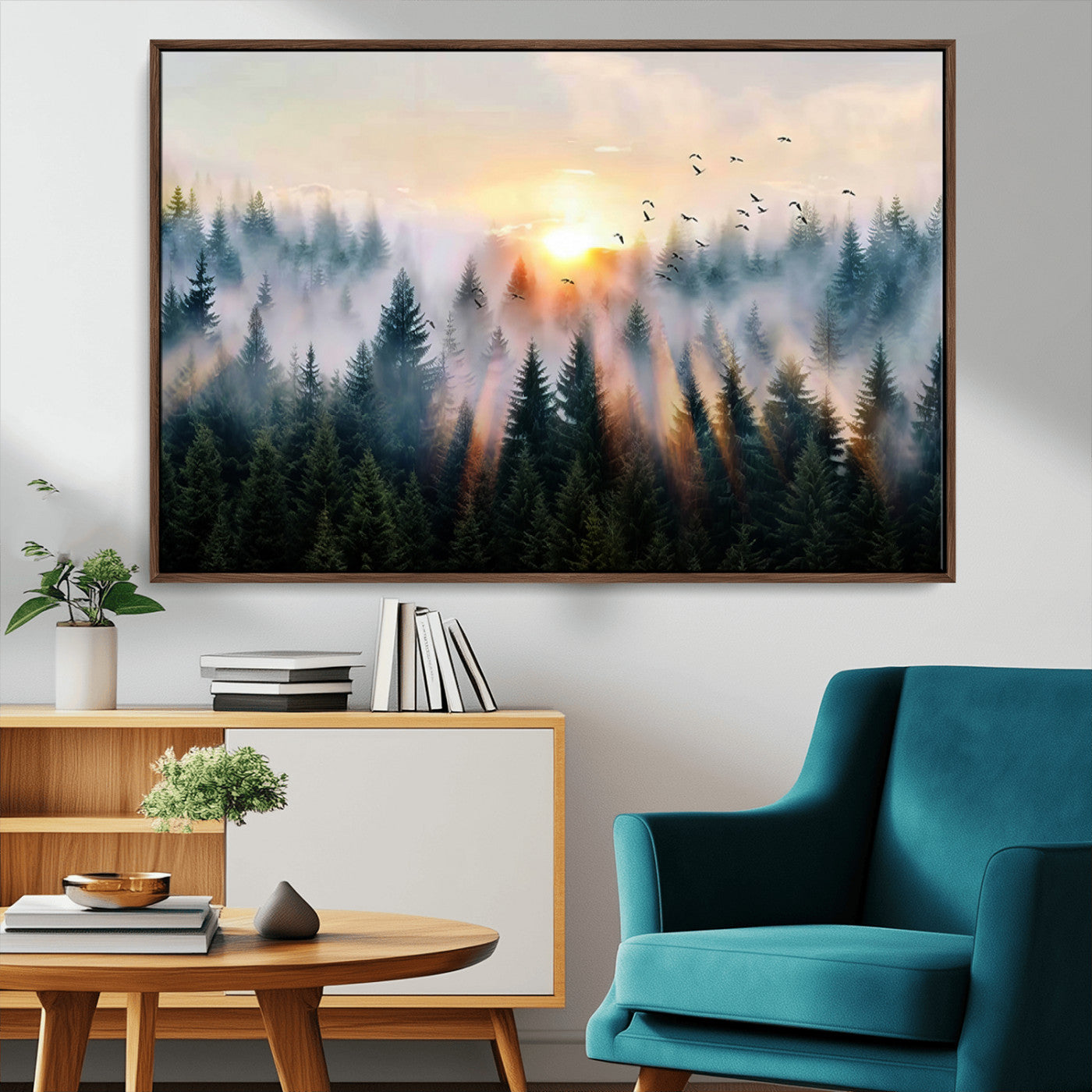 MGV-FC-36X24 - Abstract Forest Wall Art - Serene Nature Canvas Print with Misty Forest Design for Modern Home or