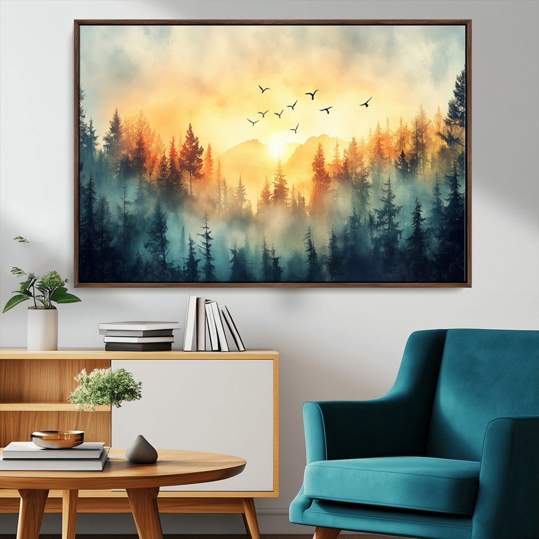 Abstract Forest Wall Art Print, Serene Nature Canvas Print with Misty Forest Design