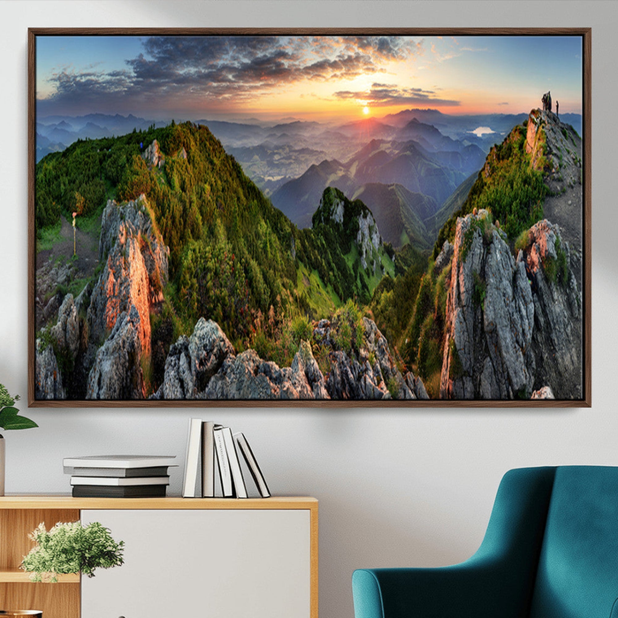 51582565-MGV-CV-36X24-Mountain Sunset Panoramic Wall Art Canvas Print – Framed Scenic Wilderness Scene with Majestic Summit Artwork for Home, Office