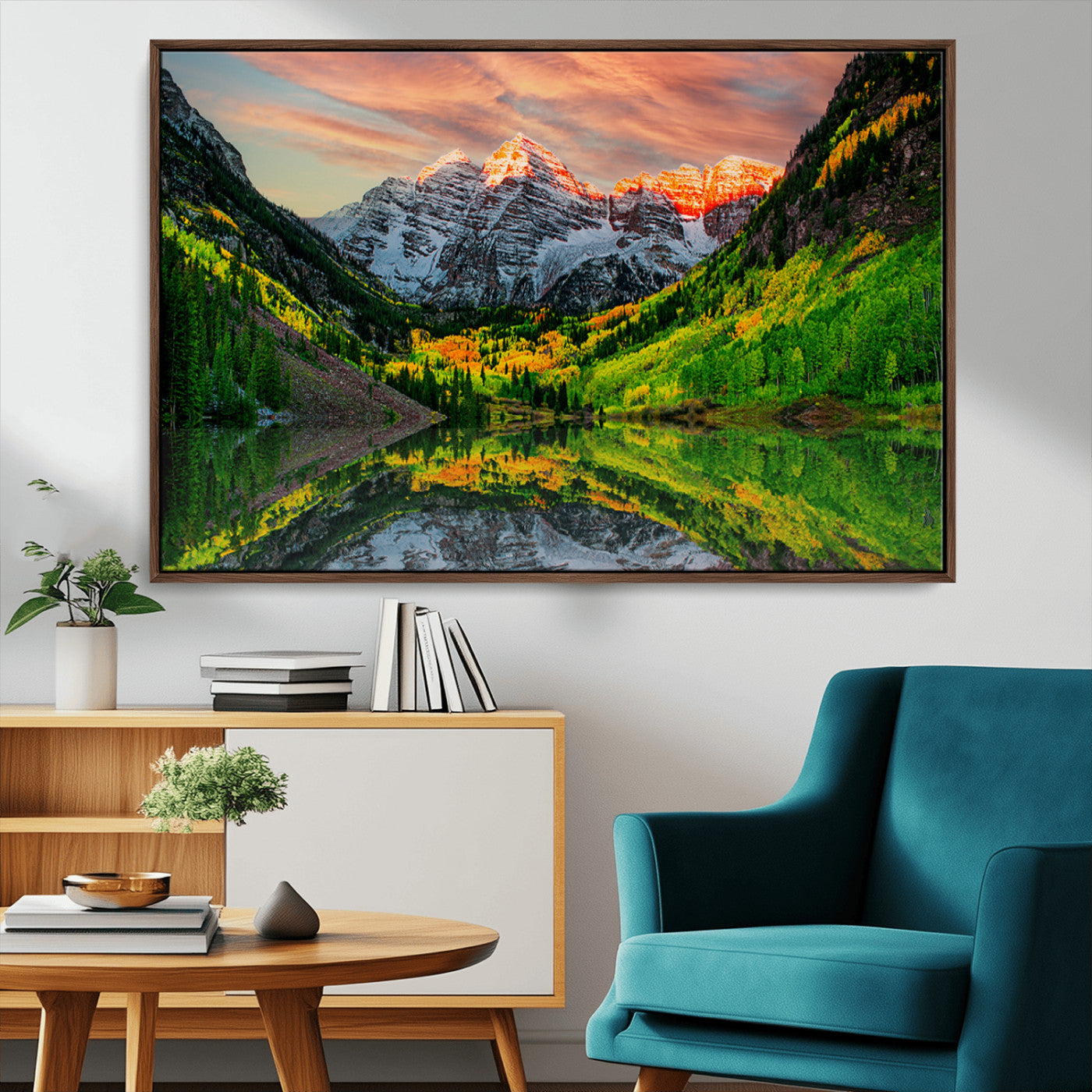 MGV-FC-36X24 - Maroon Bells Lake Wall Art Canvas Print – Majestic Colorado Mountain Landscape, Autumn Reflection,